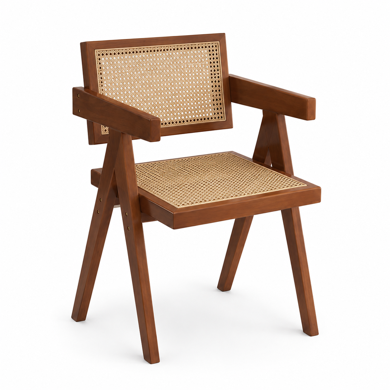 Mosel brown dining chair front angled view with solid rubberwood frame on white background