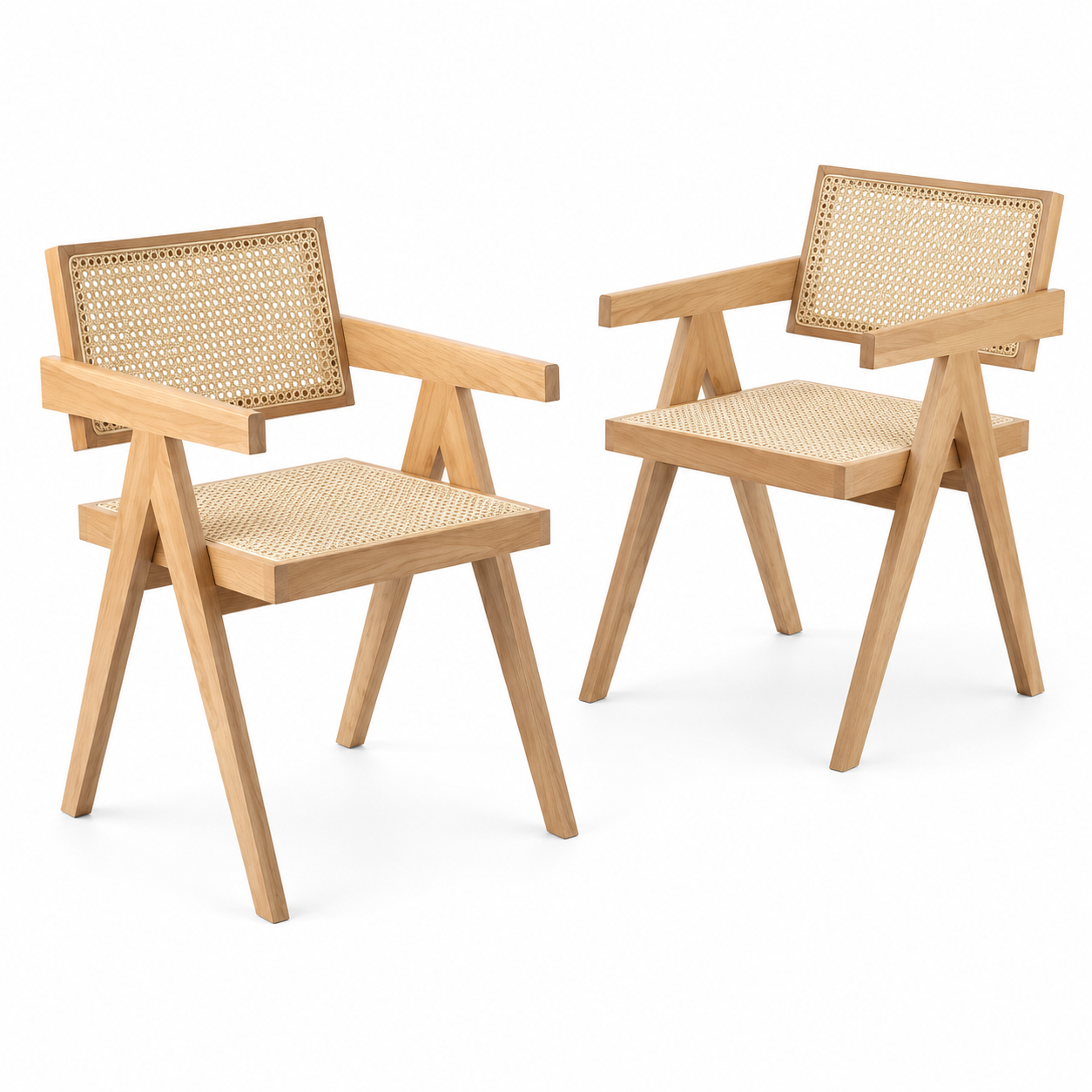 Mosel natural woven rattan dining chairs set of two front view on white background
