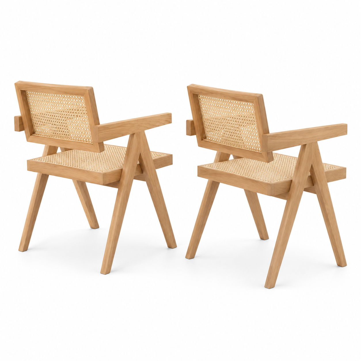 Mosel natural rattan dining chairs set of two angled view on white background