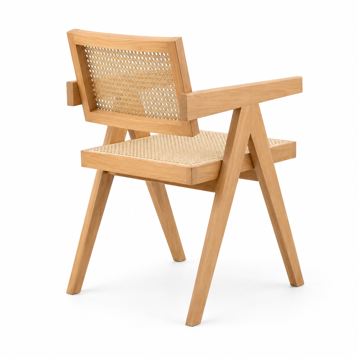 Mosel natural dining chair front angled view with solid rubberwood frame on white background