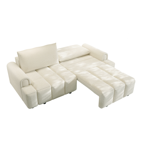 Muncie beige white sleeper sofa showing hidden seat storage compartments