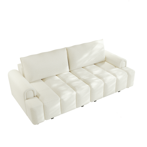 Muncie beige white sleeper sofa showing sofa mode on white background