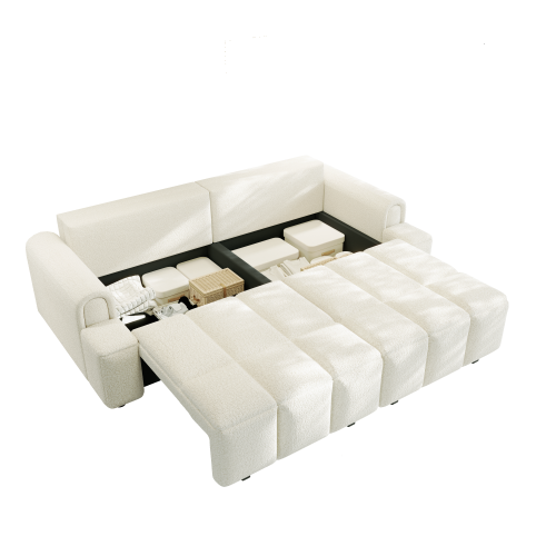  Muncie beige white sleeper sofa showing partial pull out sleeper configuration