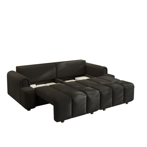 Muncie black sleeper sofa showing hidden storage compartments under seats