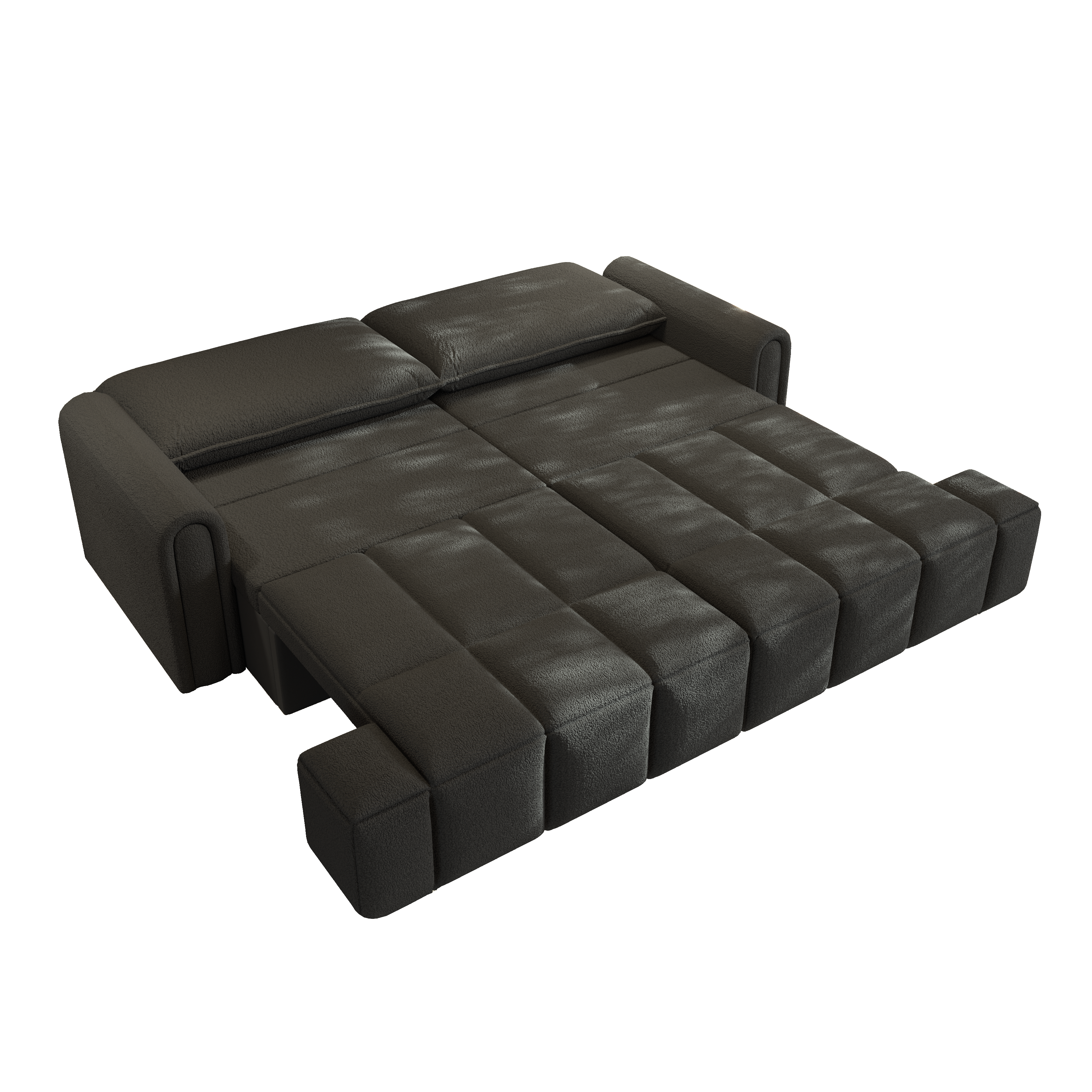 Muncie black sleeper sofa showing full sleeper bed mode on white background