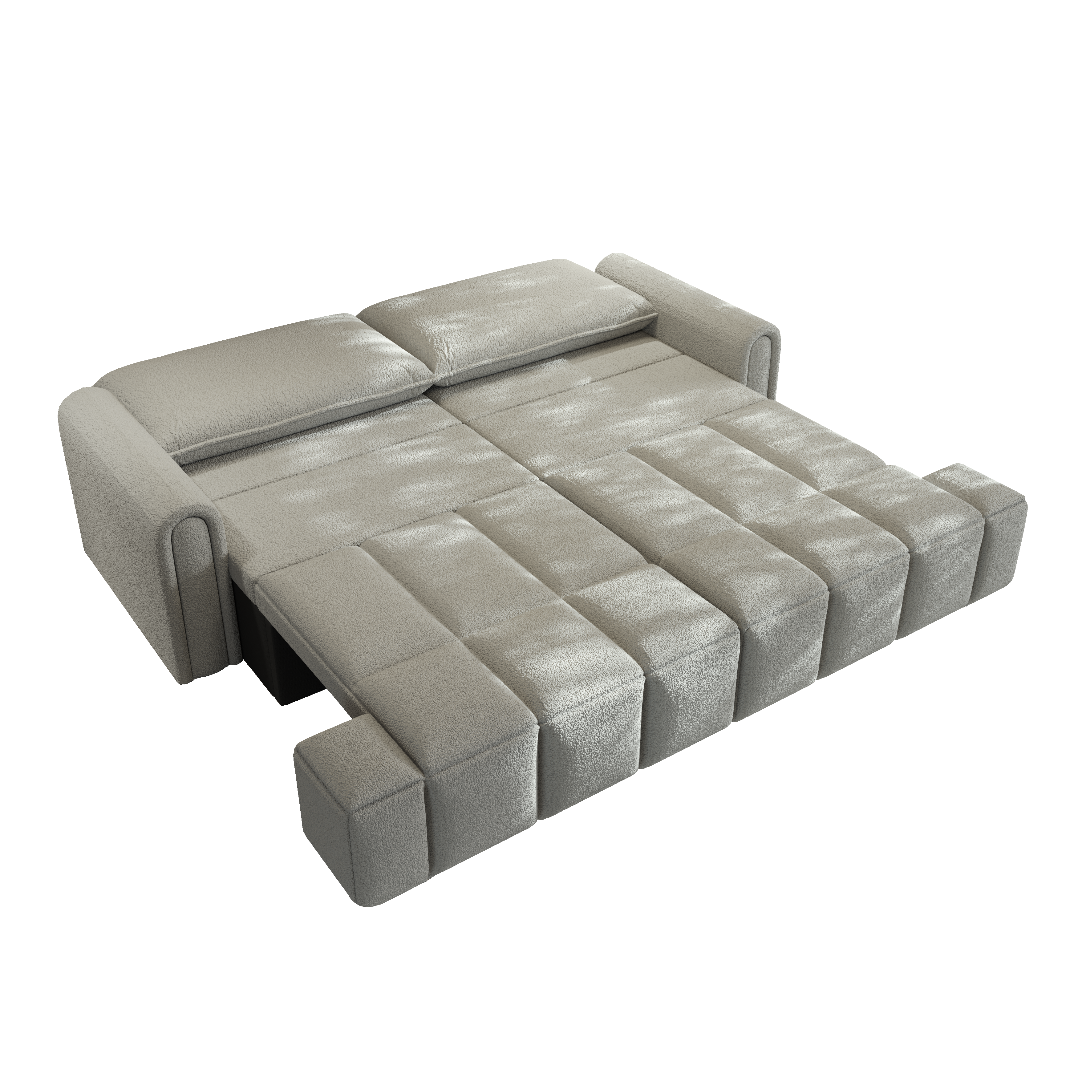 Muncie grey sleeper sofa showing full sleeper bed mode on white background