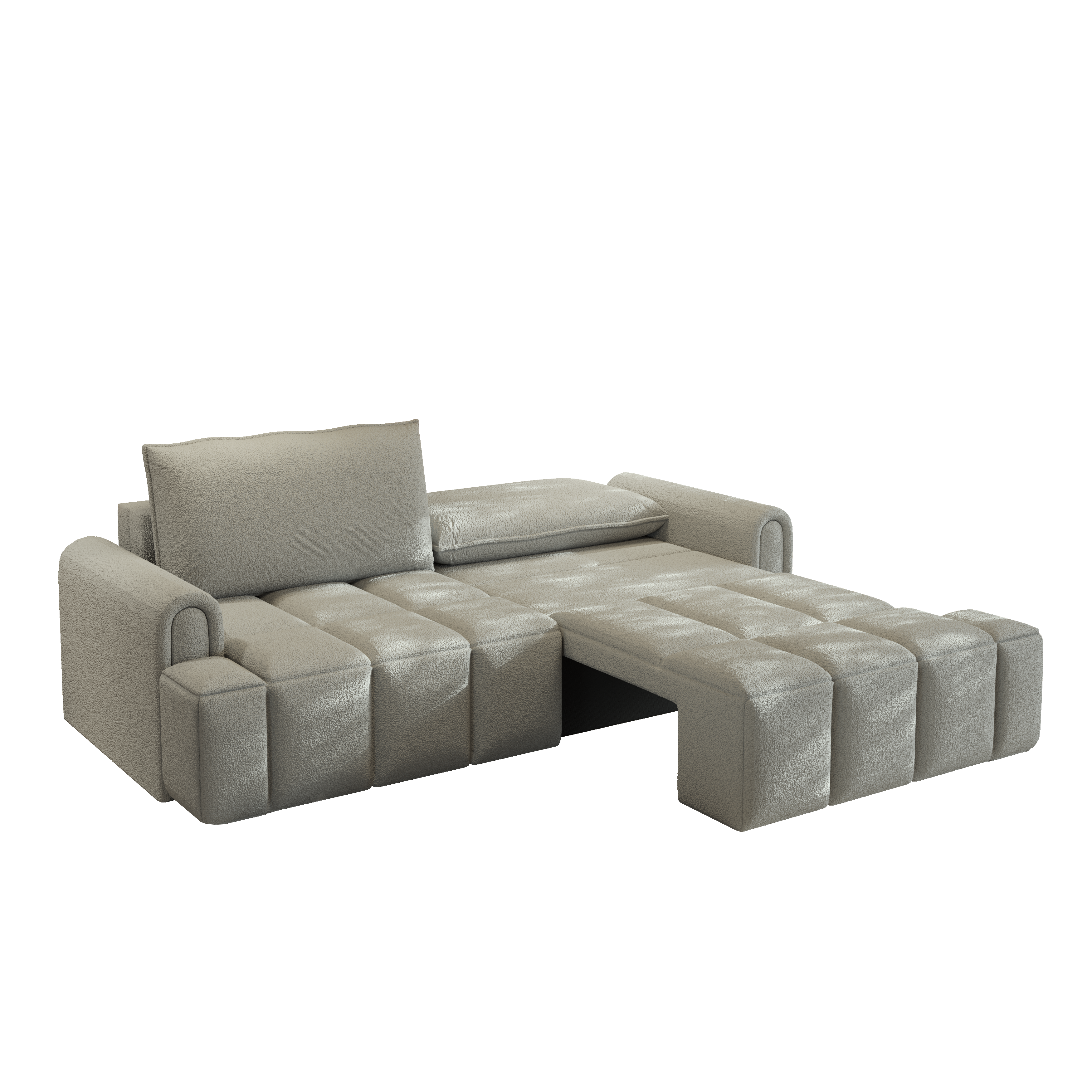 Muncie grey sleeper sofa showing single side convertible sleeper setup