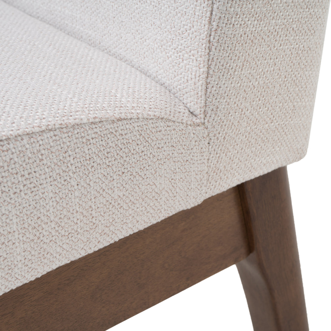 Nakuru white dining chair close-up of the upholstered seat and solid rubberwood frame