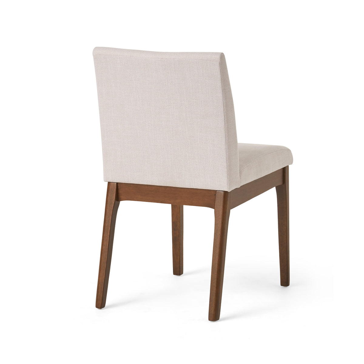 Nakuru white Parsons dining chair rear angled view with wood frame on white background