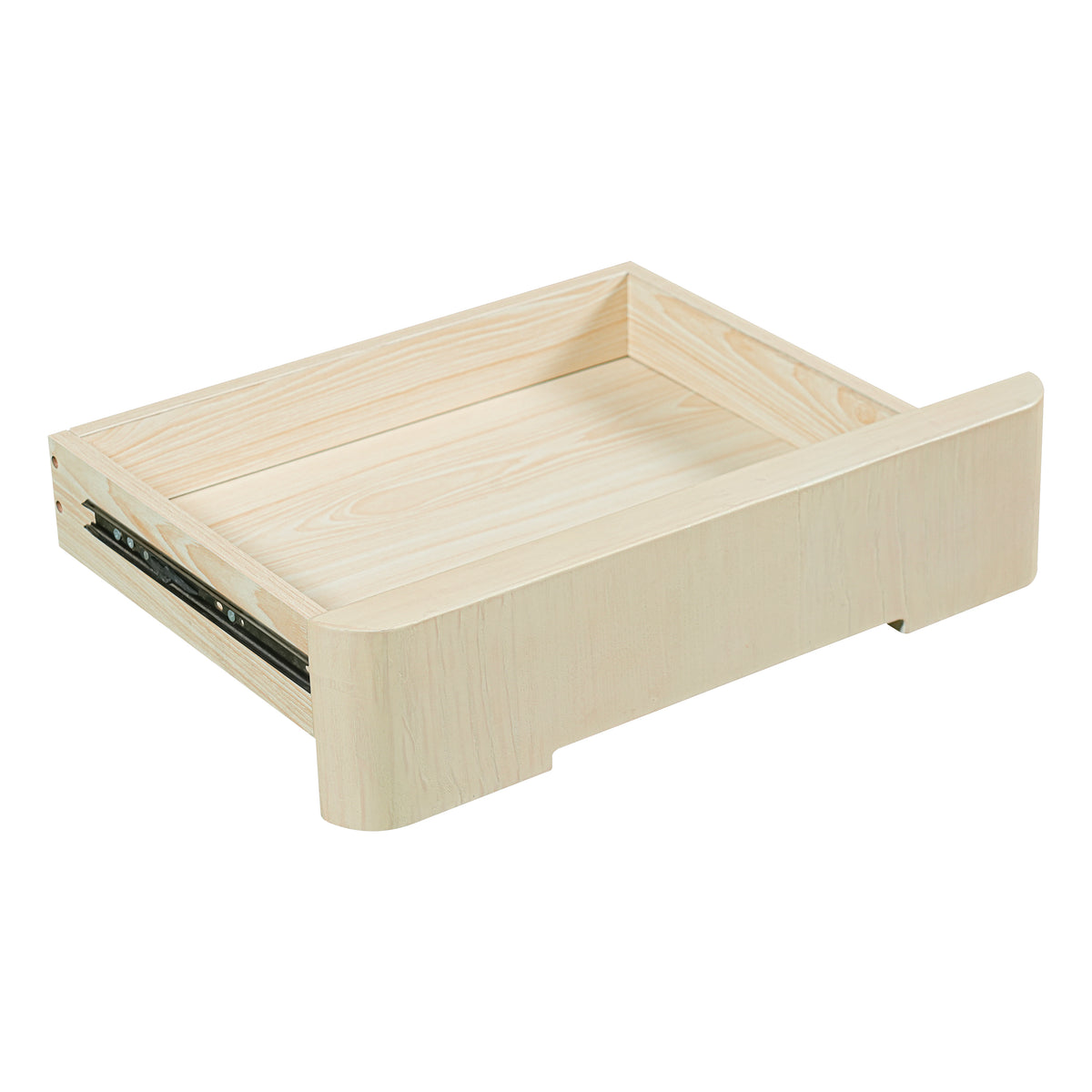 Narvik natural executive desk showing open drawer interior detail