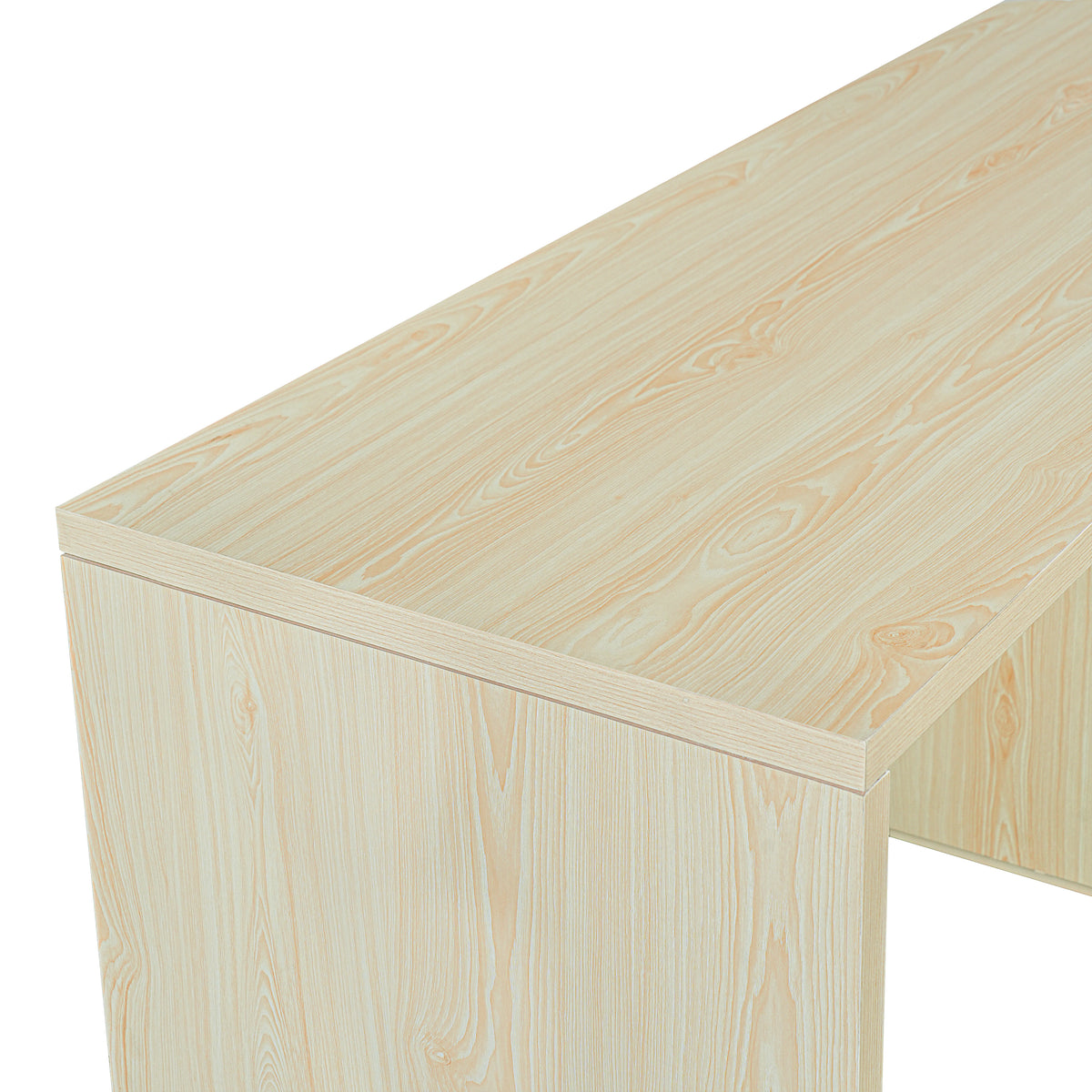 Narvik natural executive desk showing wood grain and desktop corner detail