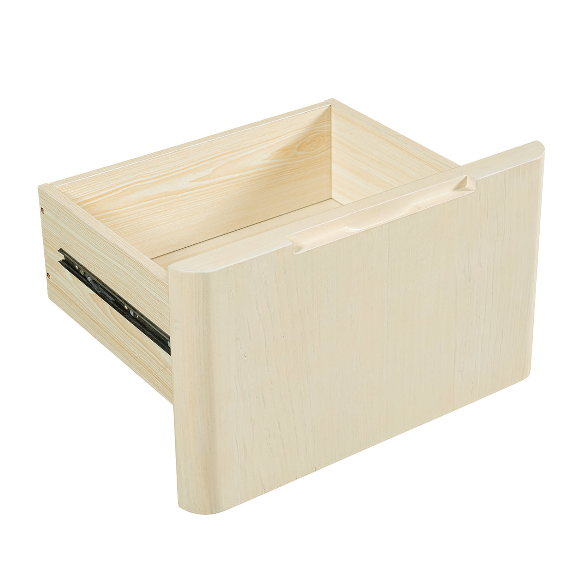 Narvik natural executive desk showing shallow drawer storage detail