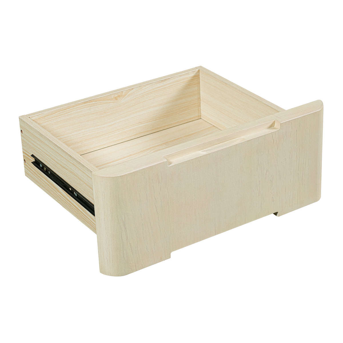 Narvik natural executive desk showing deep drawer storage detail