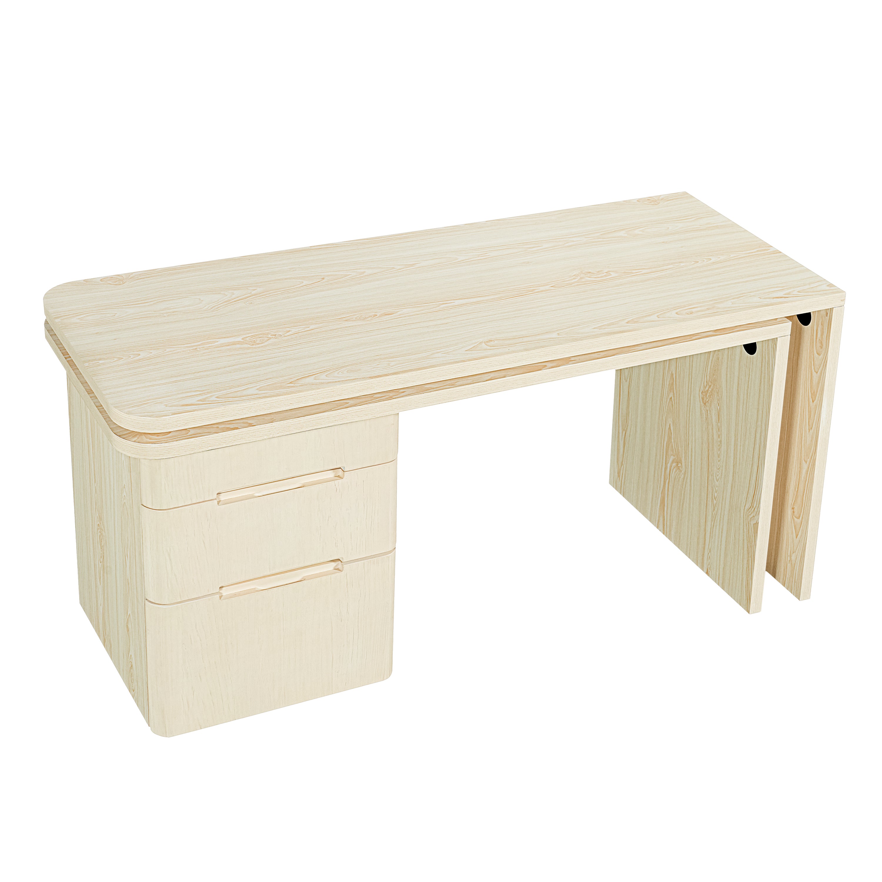 Narvik natural executive desk showing the extended straight configuration with drawers on the right