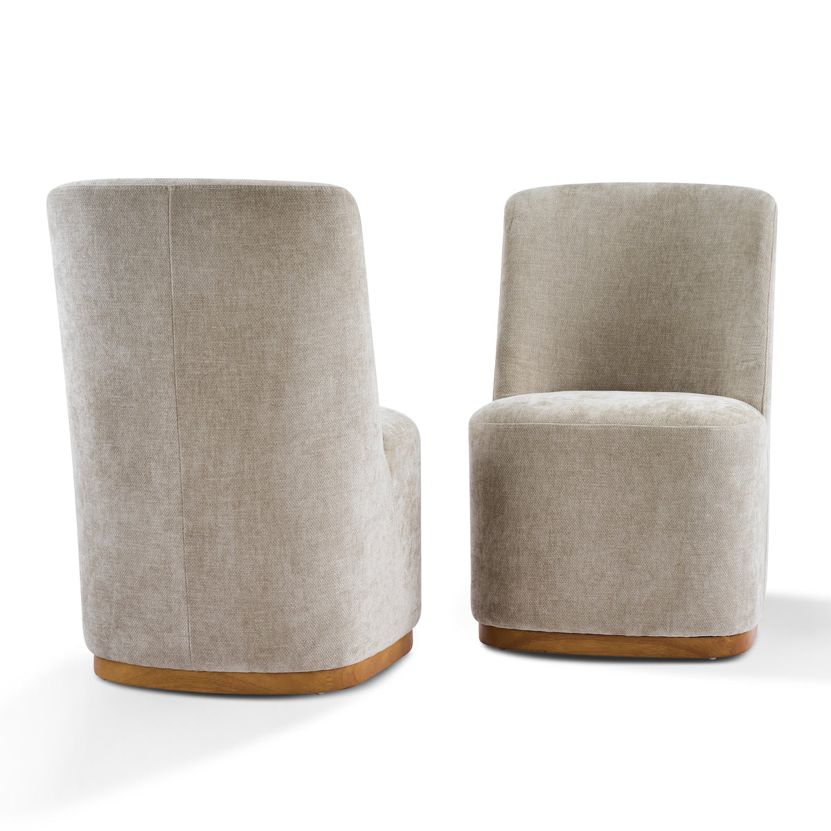 Neretva light camel dining chair showing two chairs from front and rear angles