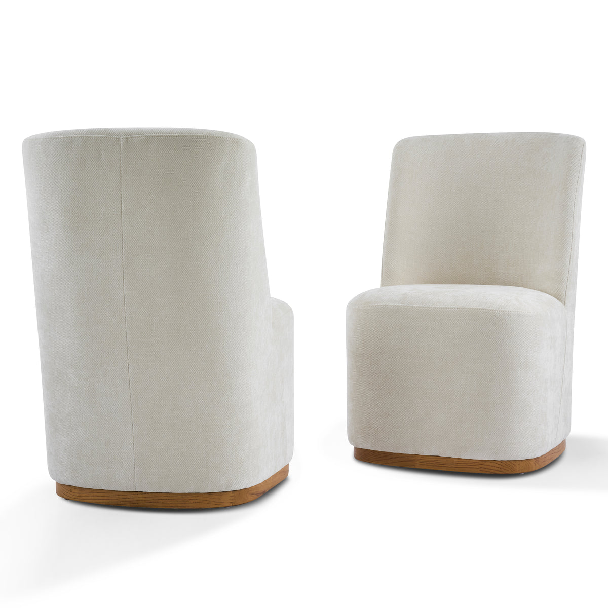 Neretva white dining chair showing two chairs from front and rear angles