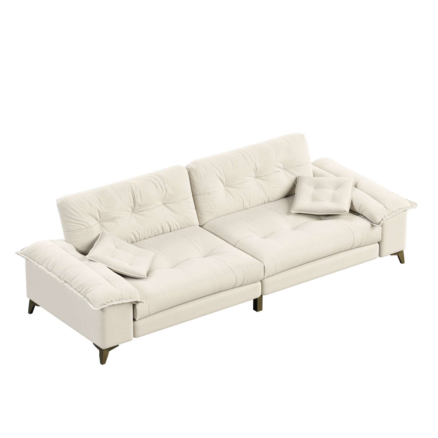 Newton beige modular chenille tufted sofa showing side angled view isolated sofa image on white background
