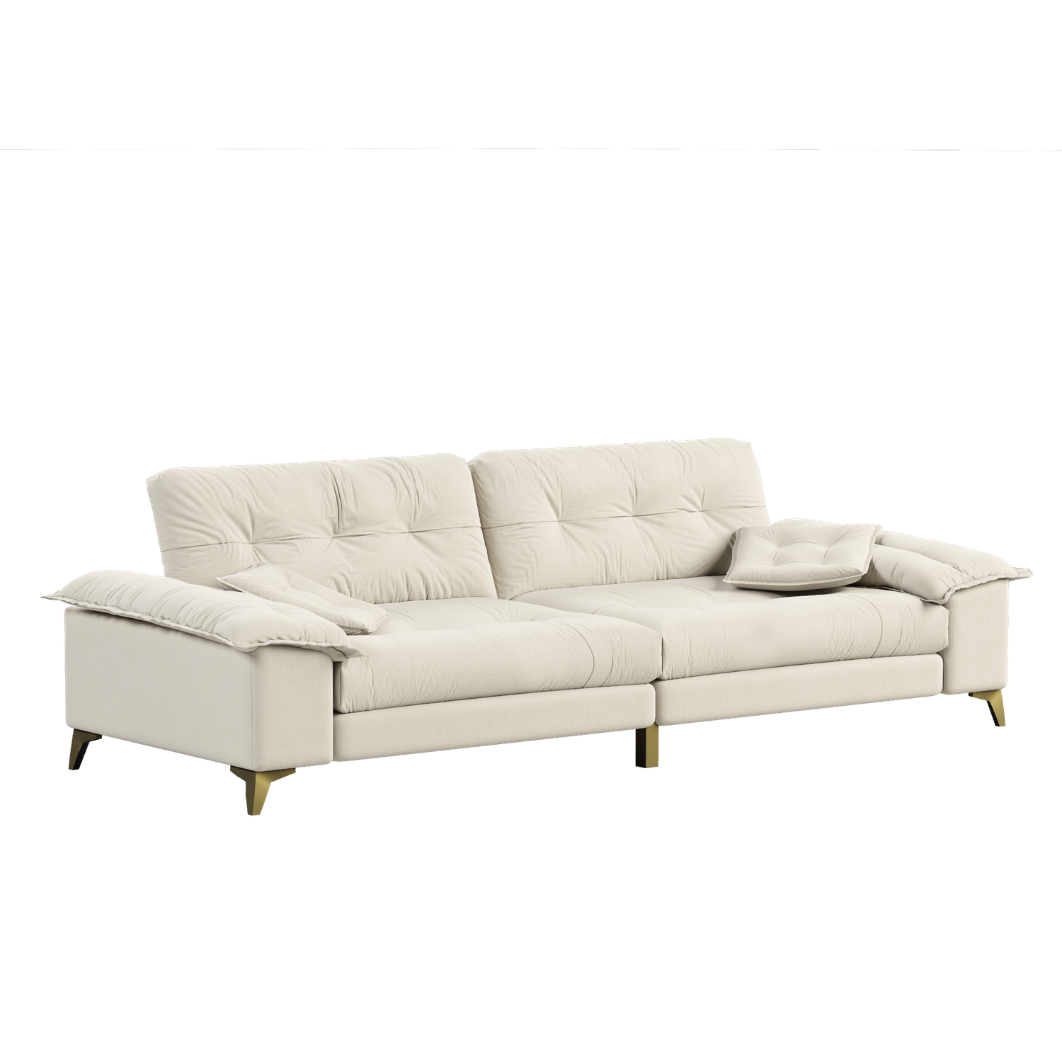 Newton beige modular chenille tufted sofa showing front angled view isolated sofa image on white background