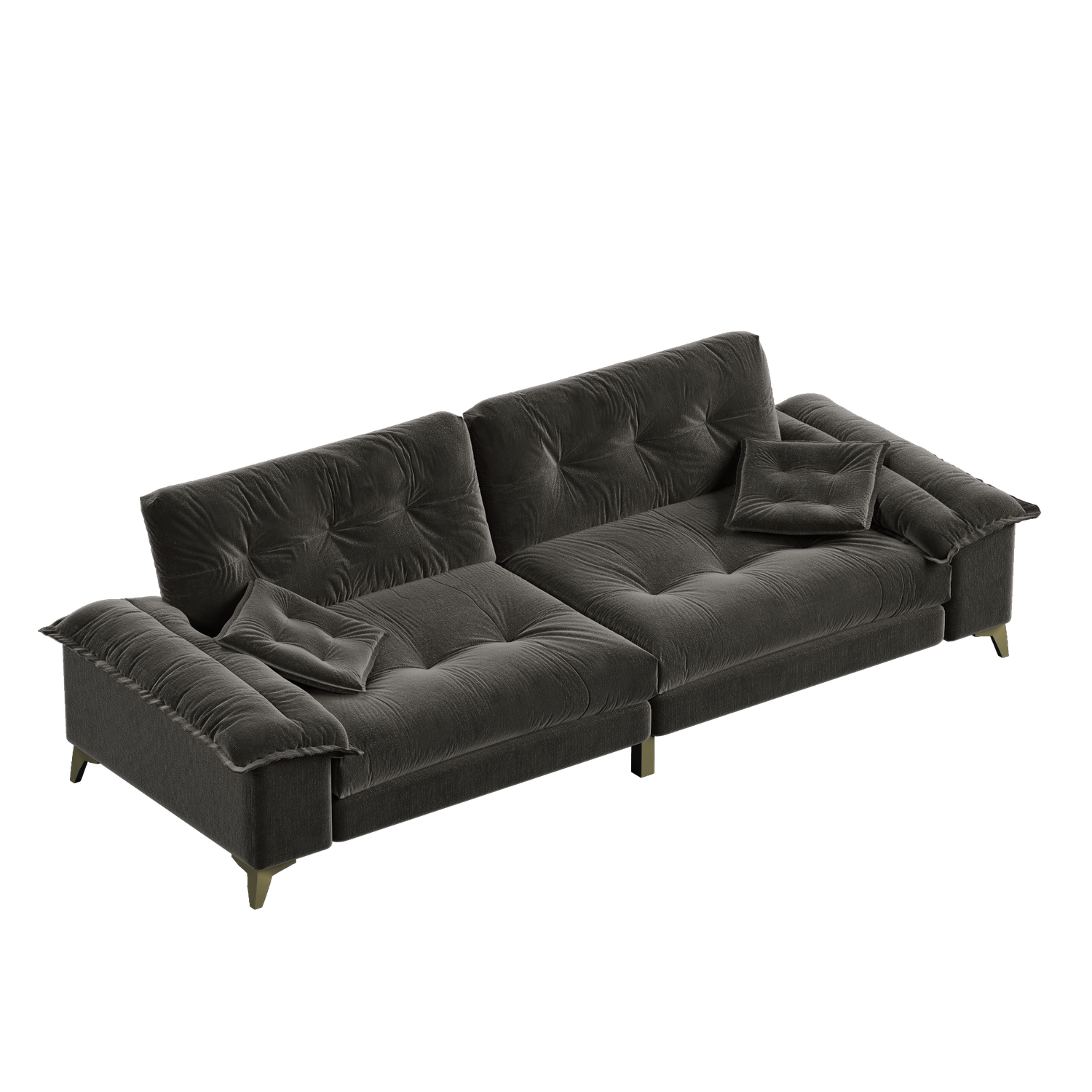 Newton dark grey modular chenille tufted sofa showing side angled view isolated sofa image on white background