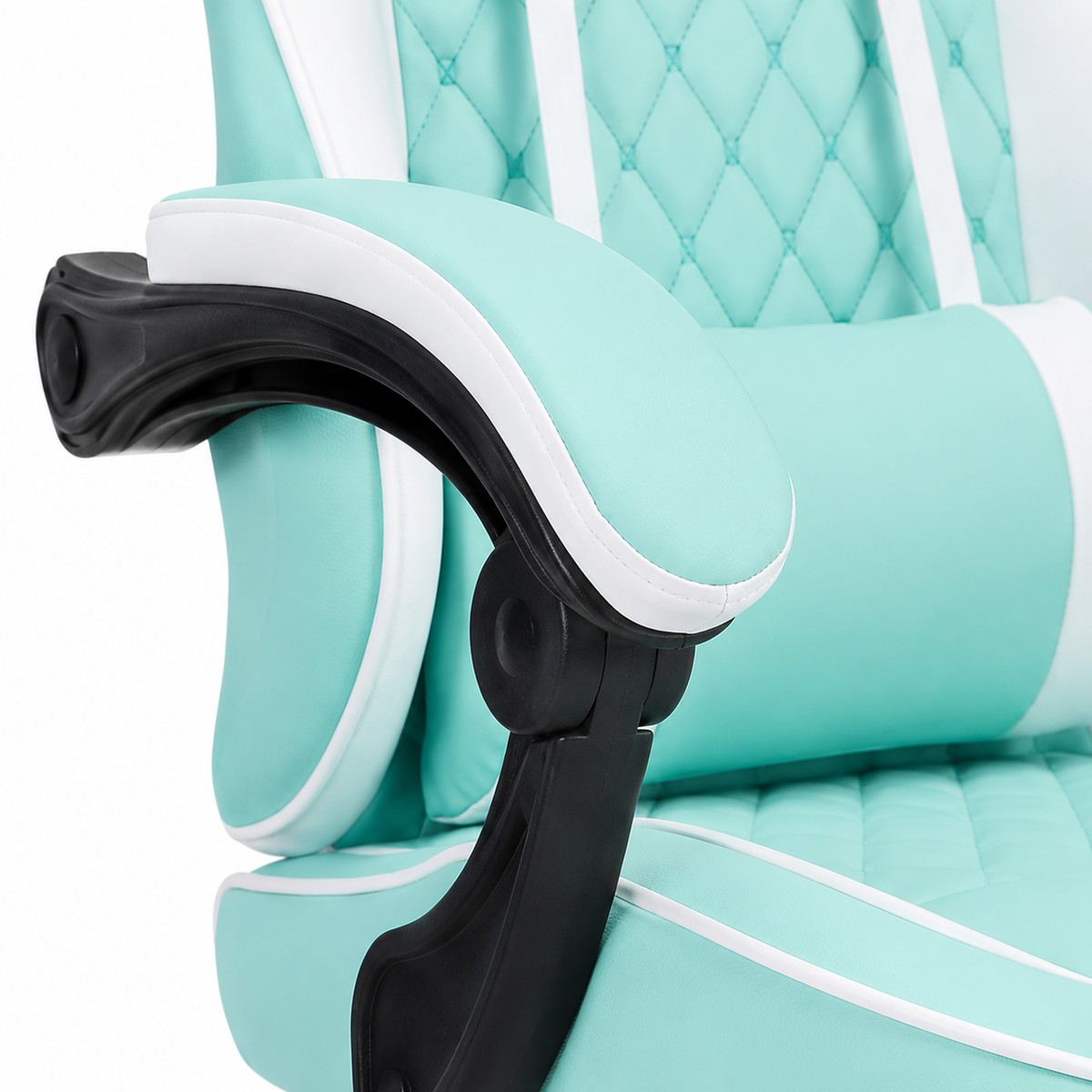 Nexar aqua gaming chair showing padded armrest detail