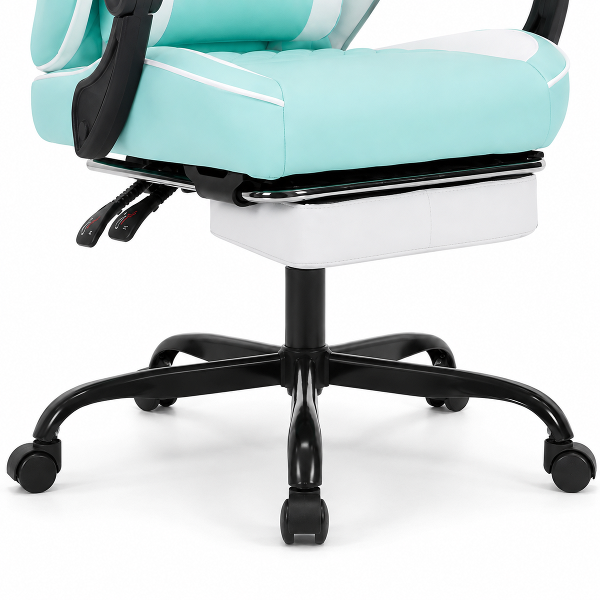 Nexar aqua gaming chair showing seat base and caster detail