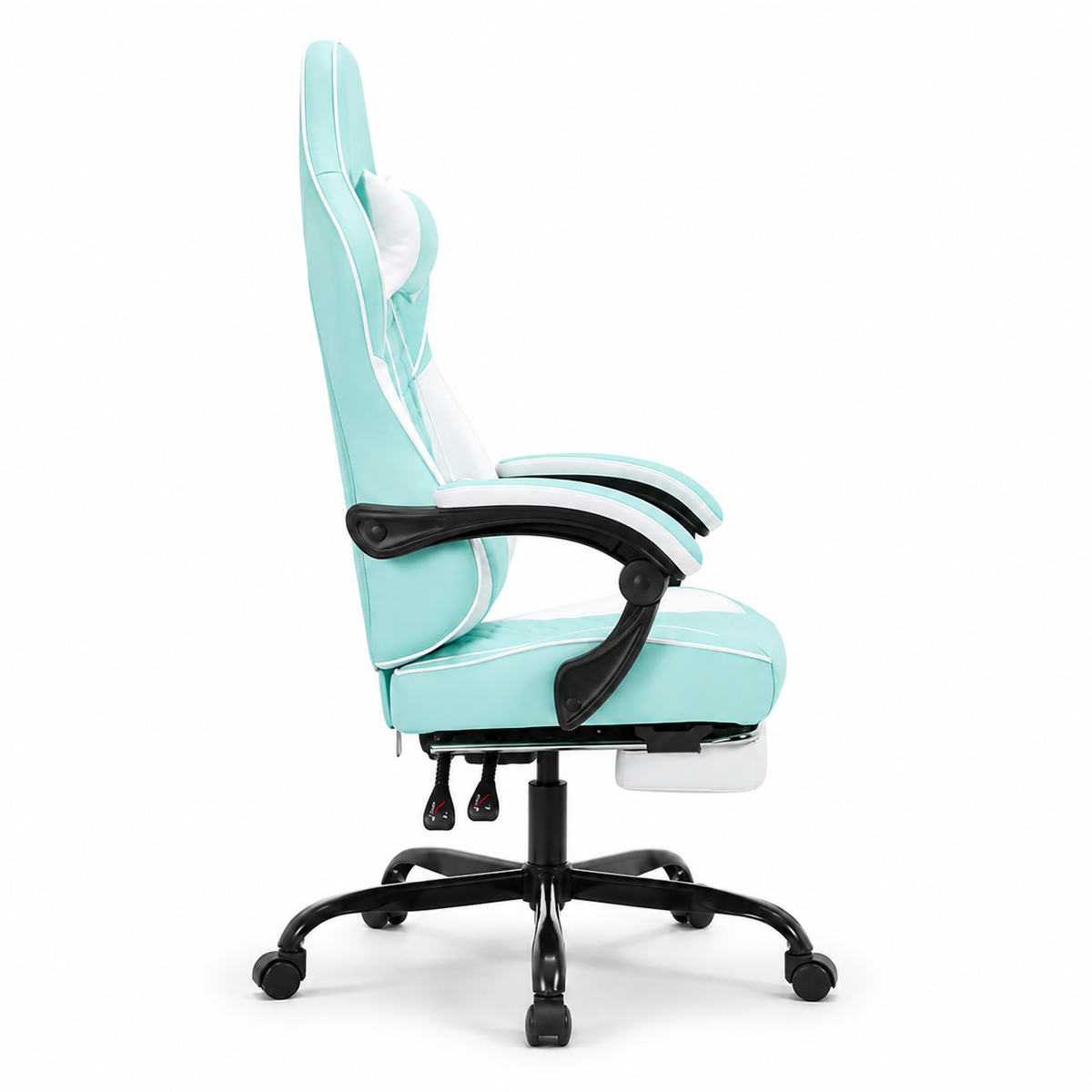 Nexar aqua gaming chair side view with high backrest on white background