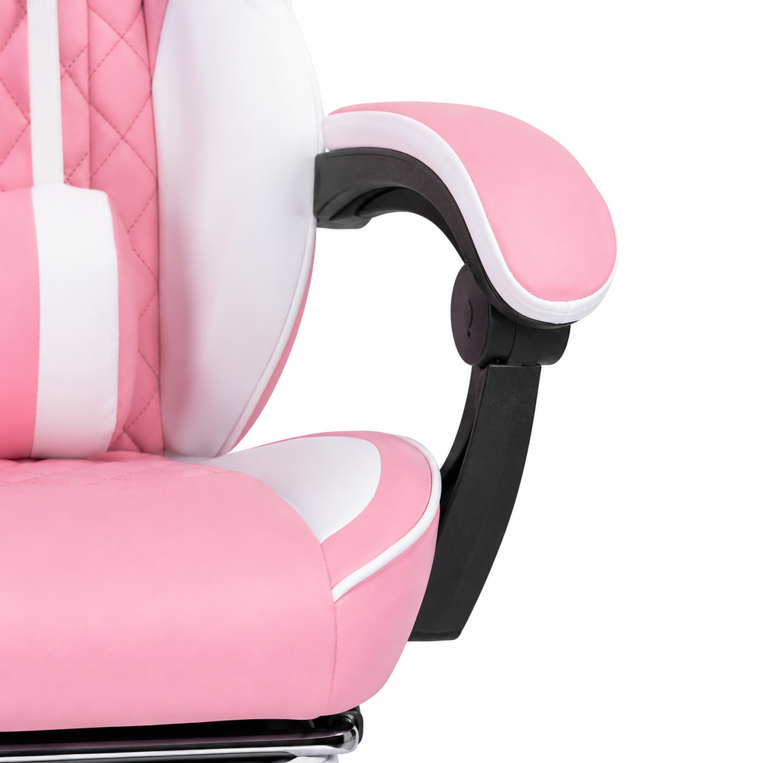 Nexar pink gaming chair showing padded armrest detail