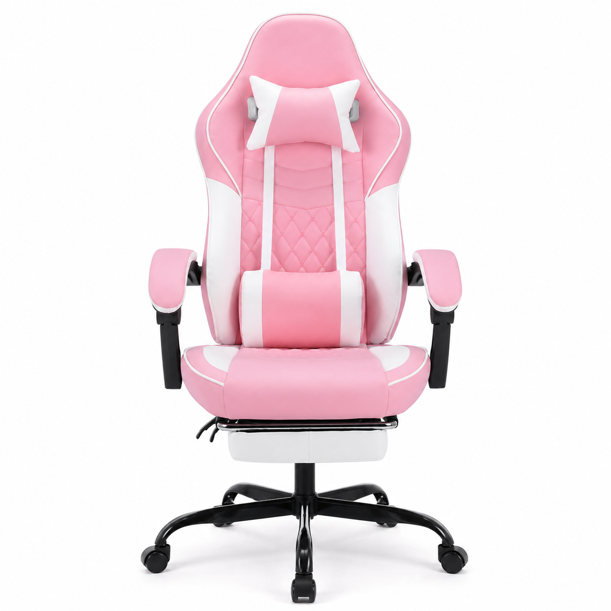 Nexar pink ergonomic gaming chair straight front view on white background