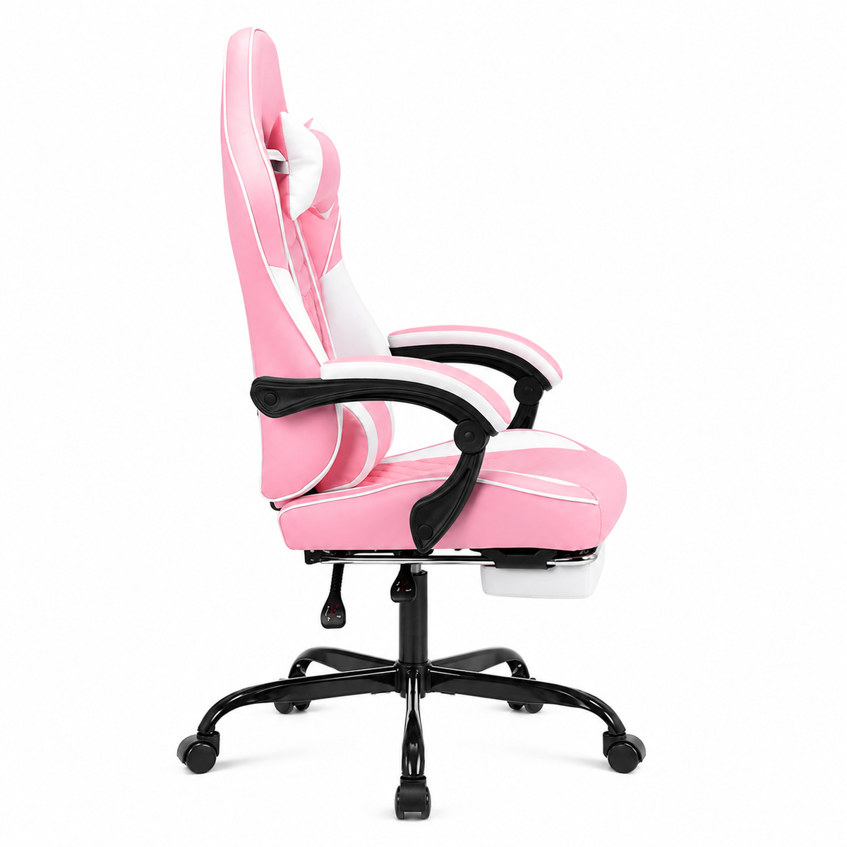 Nexar pink ergonomic gaming chair side view on white background