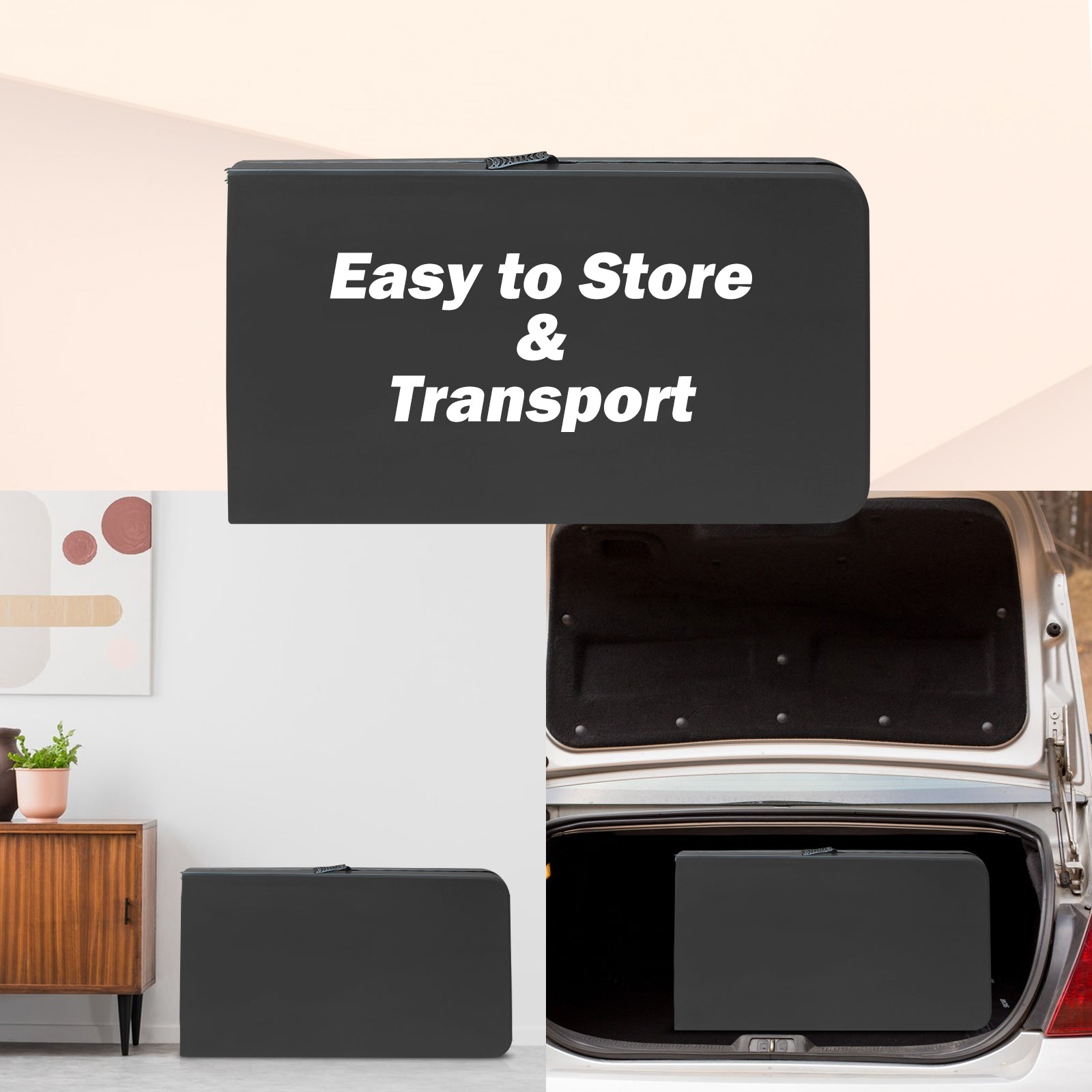 Noren black folding table showing compact foldable storage design for easy transport and vehicle loading