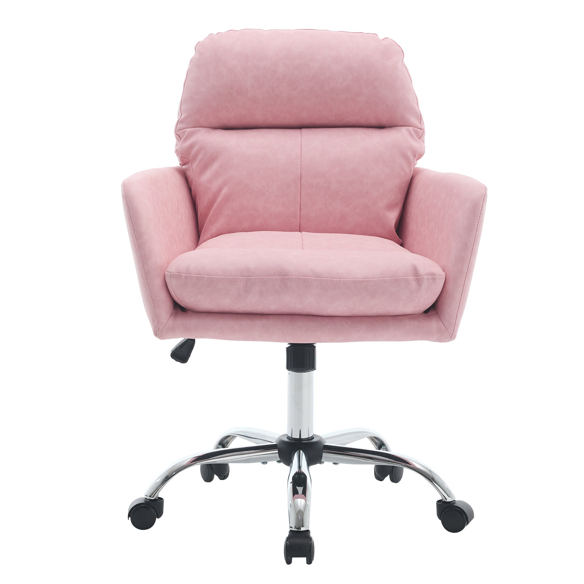 Norven pink faux leather swivel office chair straight front view on white background
