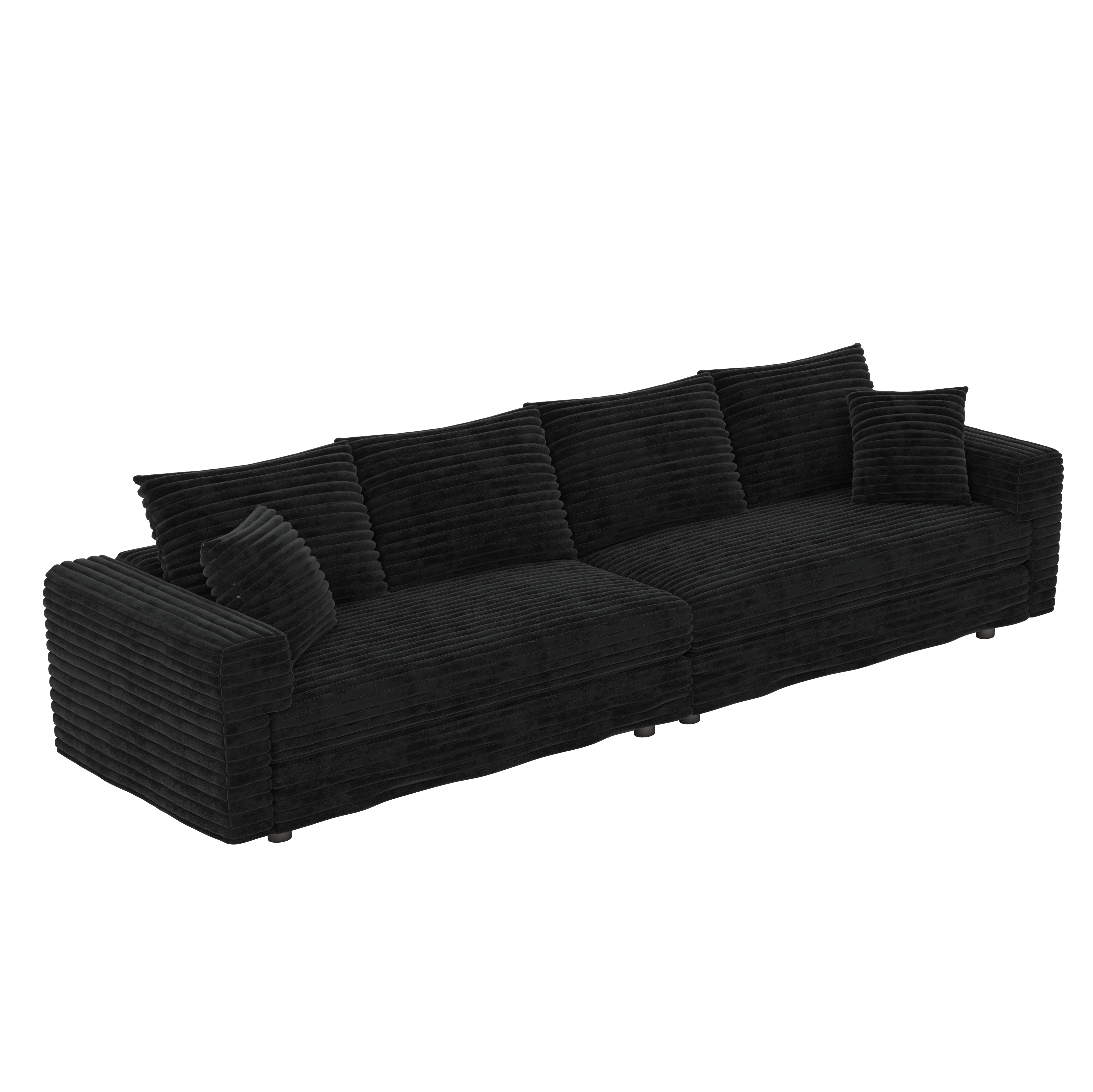 Norwalk black corduroy modular sofa angled view with transparent background