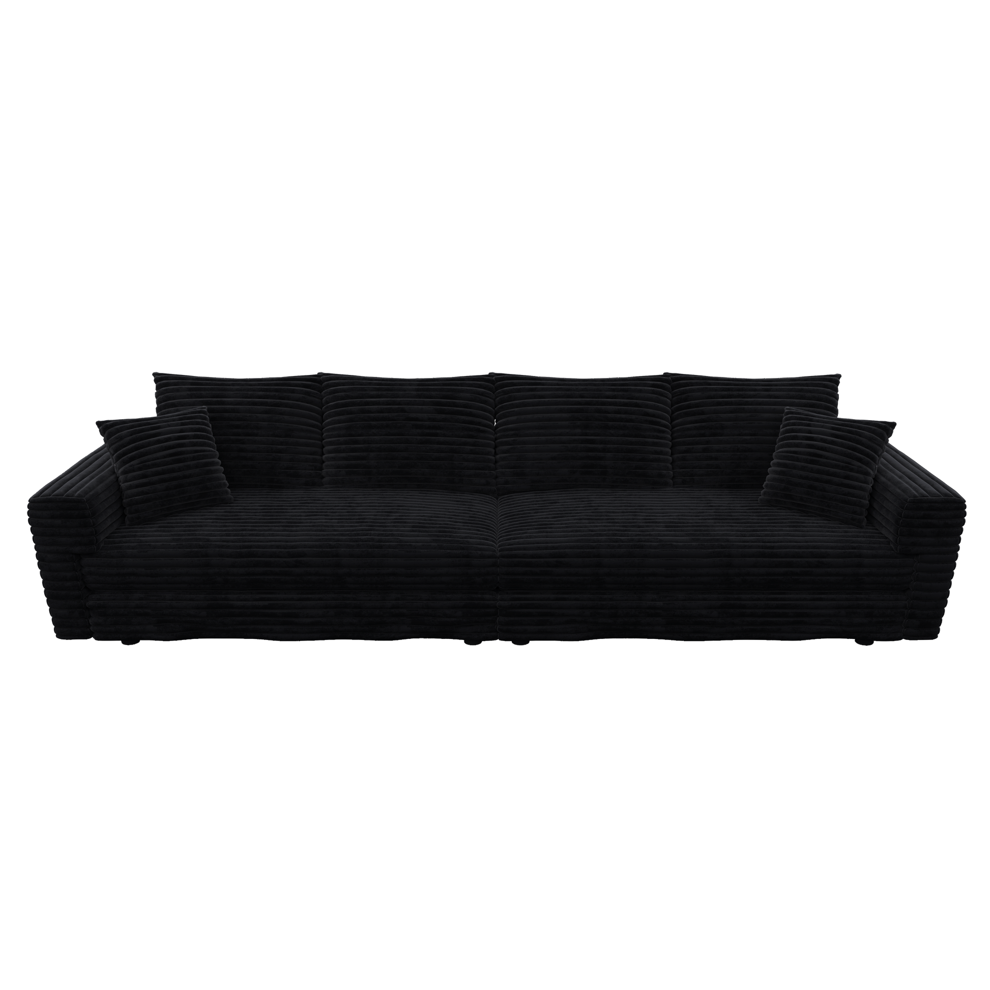 Norwalk black corduroy modular sofa front view with transparent background