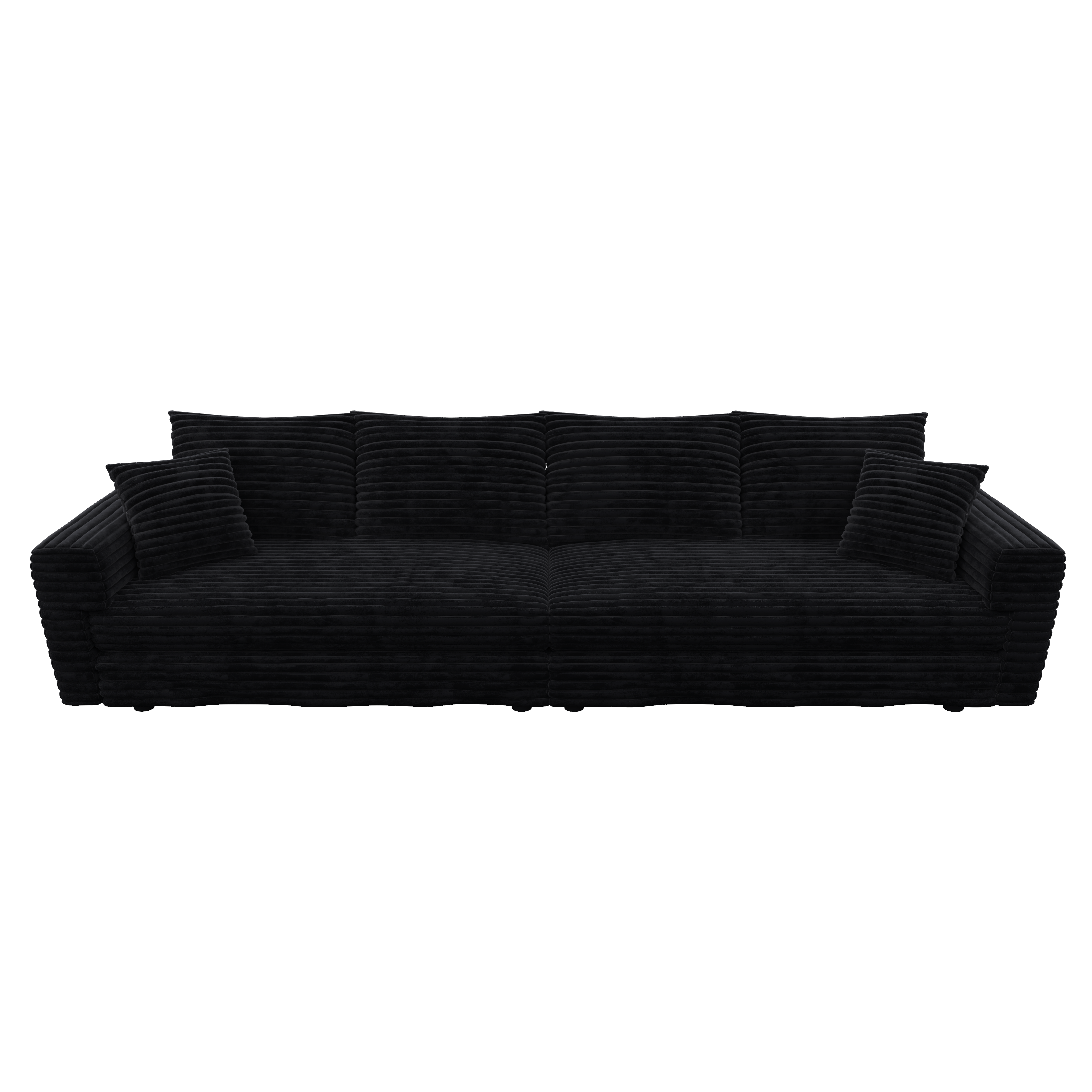 Norwalk black corduroy modular sofa front view with transparent background