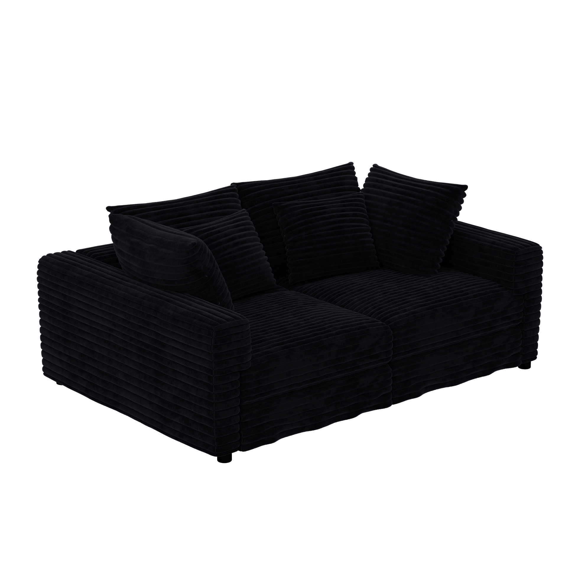 Norwalk black plush corduroy modular chaise sofa angled view with transparent background