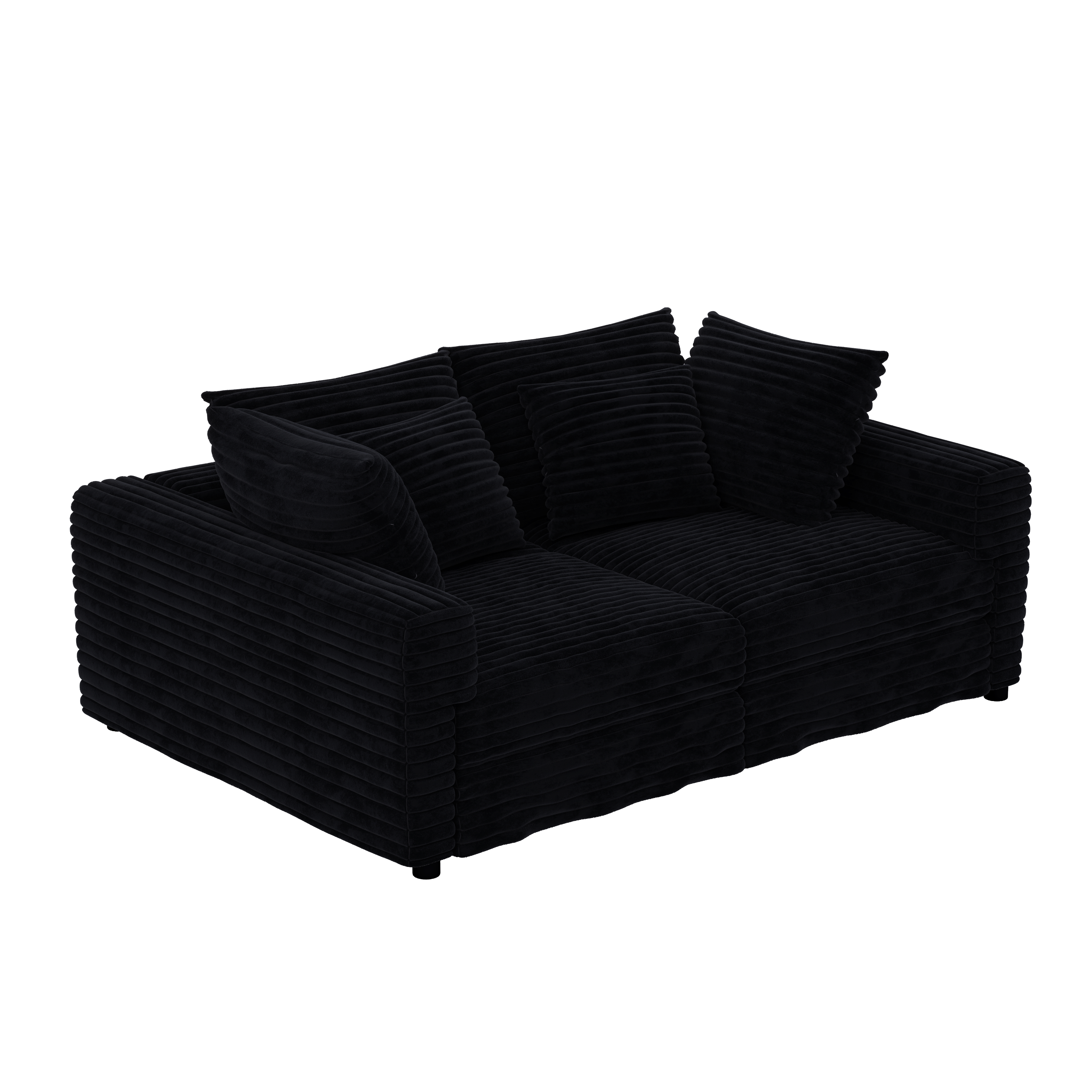 Norwalk black plush corduroy modular chaise sofa angled view with transparent background