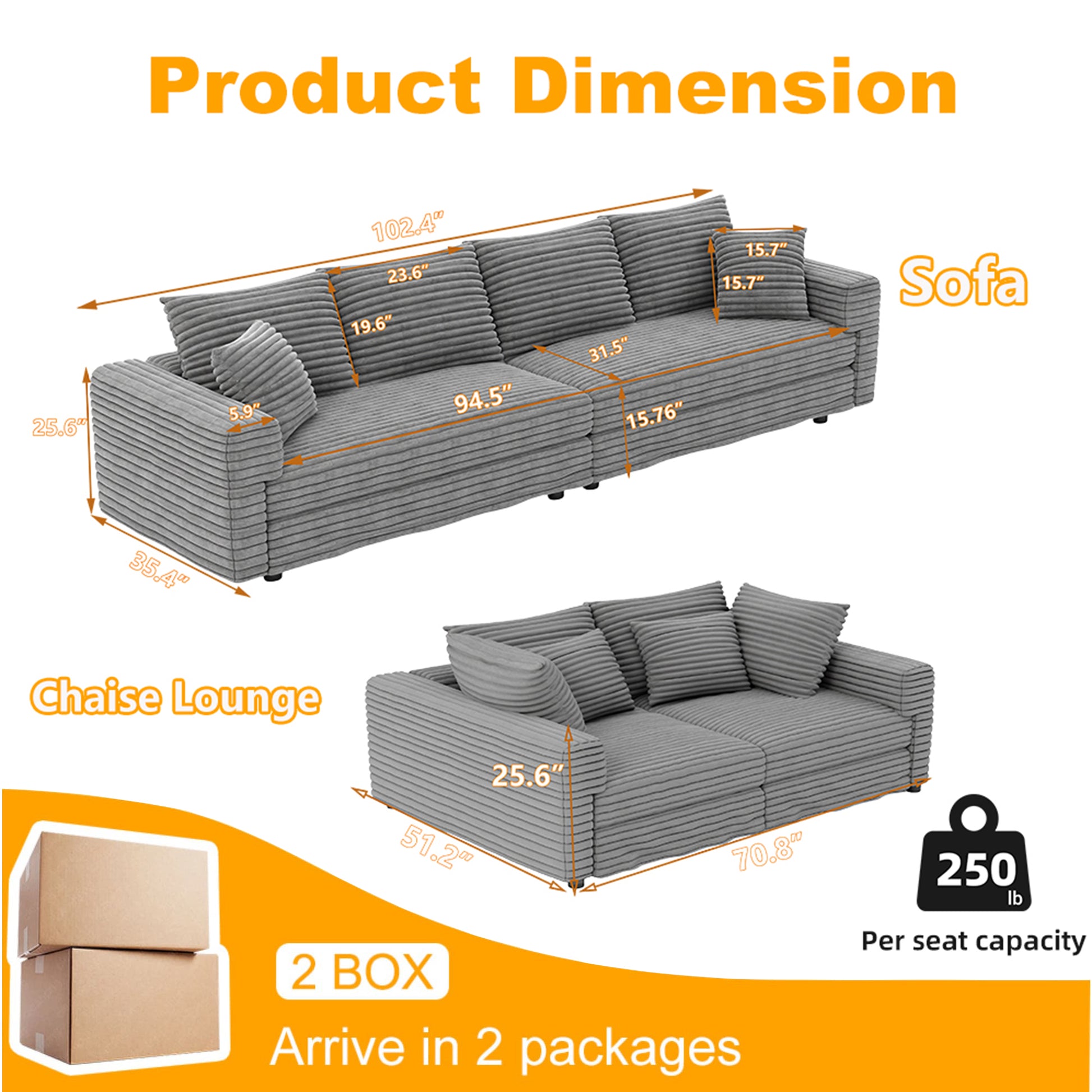 Norwalk grey modular sofa dimensions and chaise lounge size guide