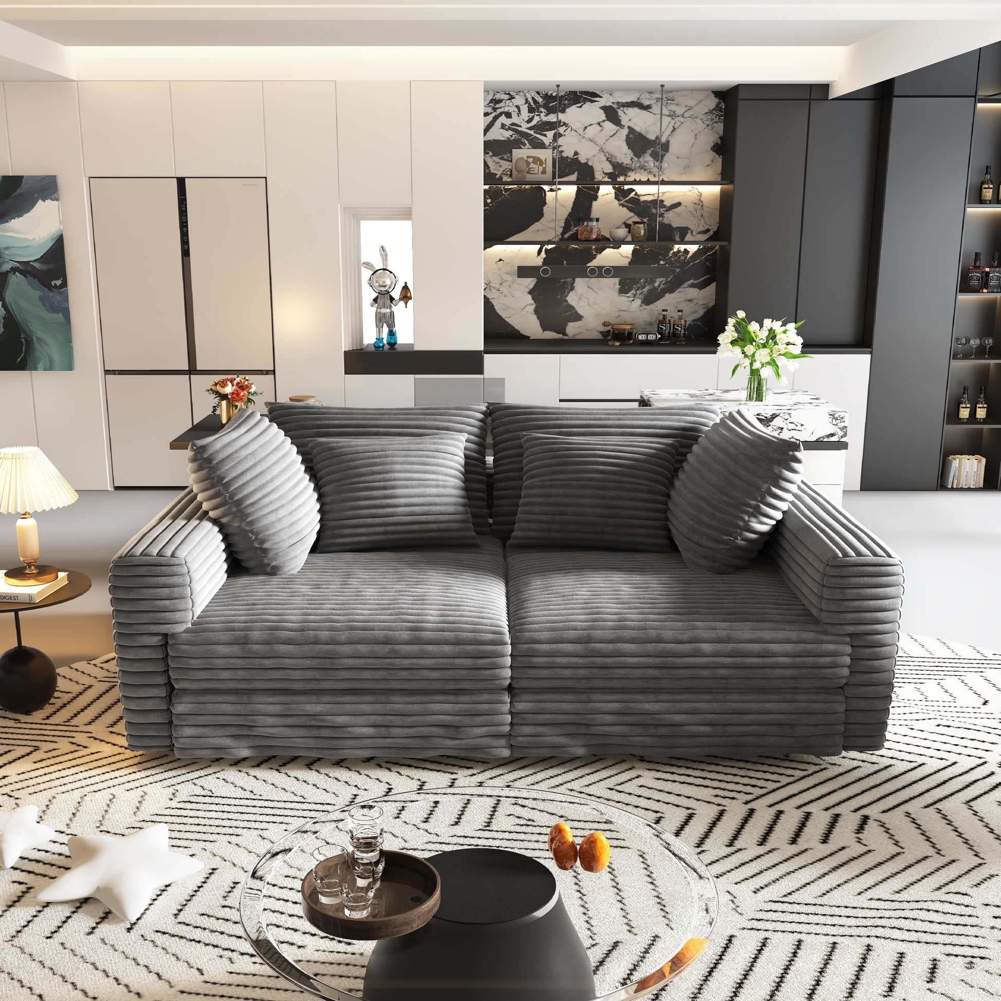 Norwalk grey modular chaise lounge sofa configuration in modern apartment interior