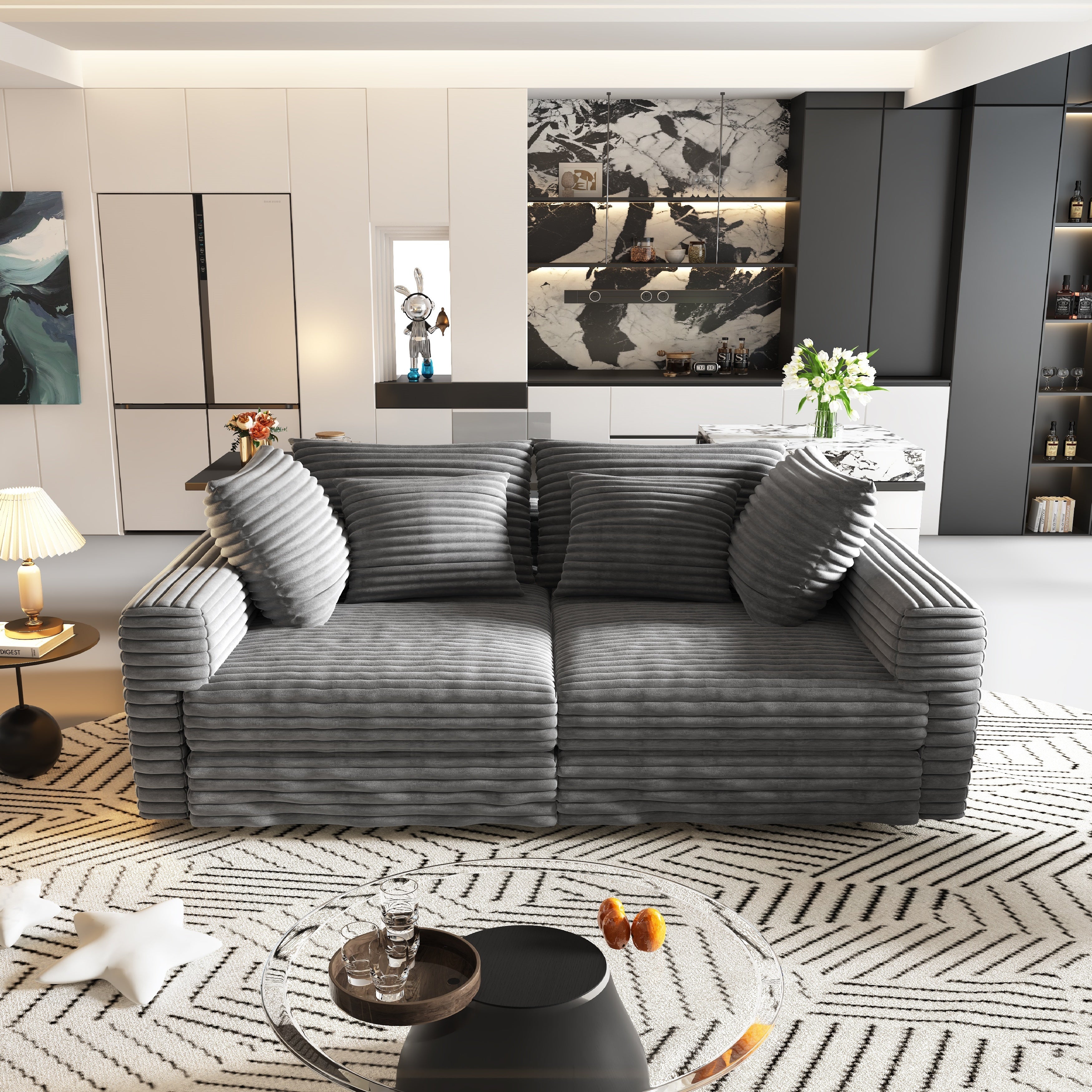 Norwalk grey modular chaise lounge sofa configuration in modern apartment interior