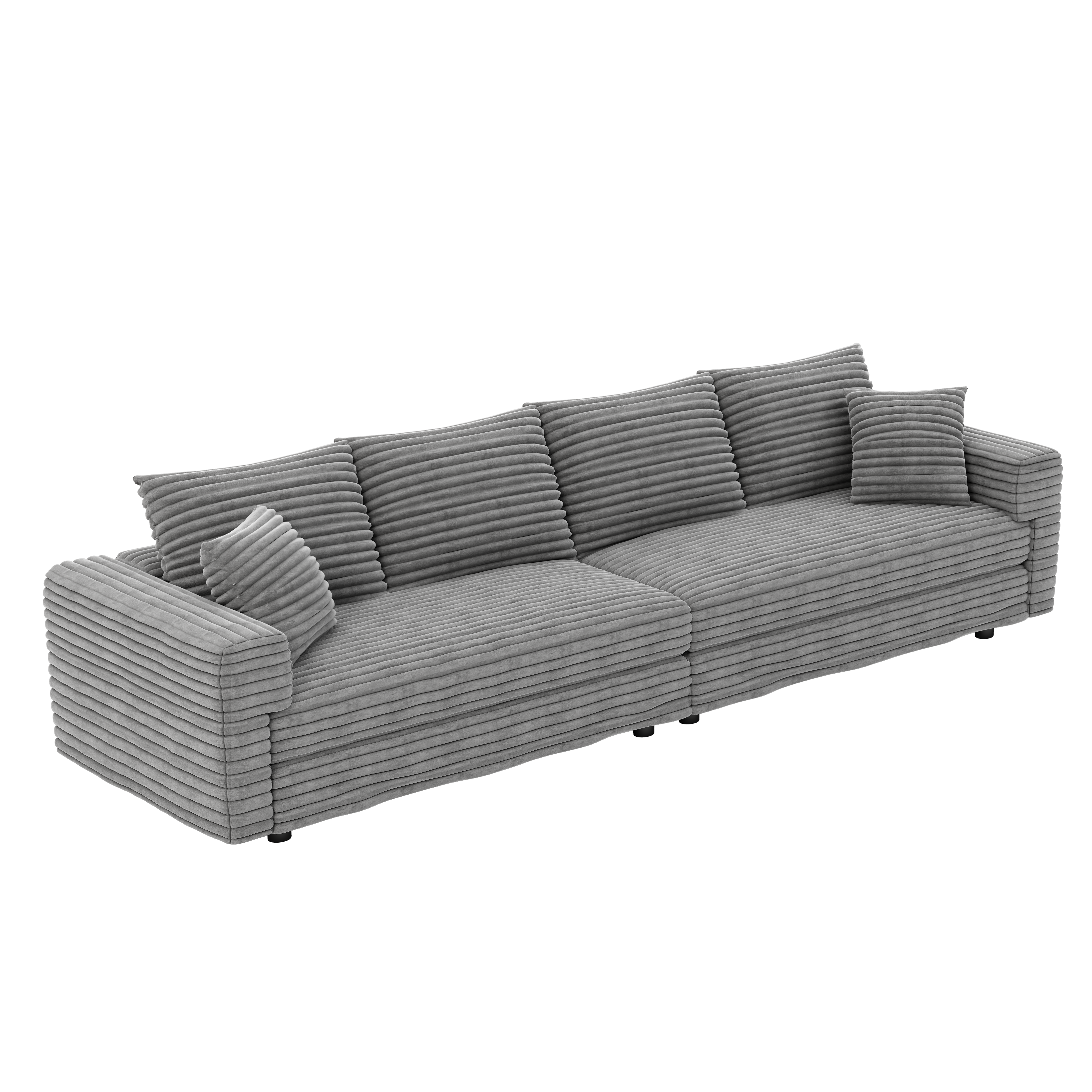 Norwalk grey corduroy modular sofa angled view on white background