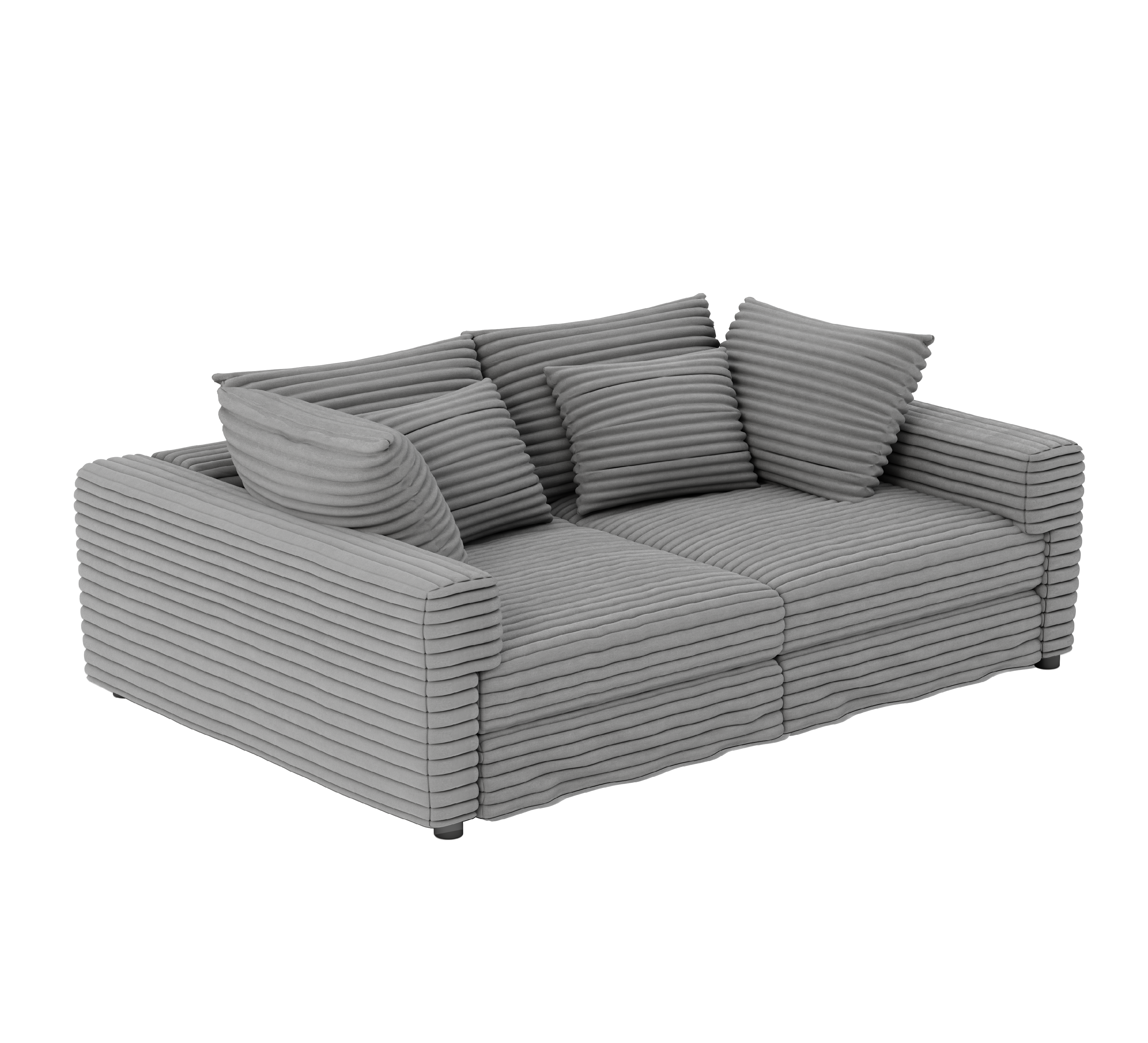 Norwalk grey corduroy modular sofa front view on white background