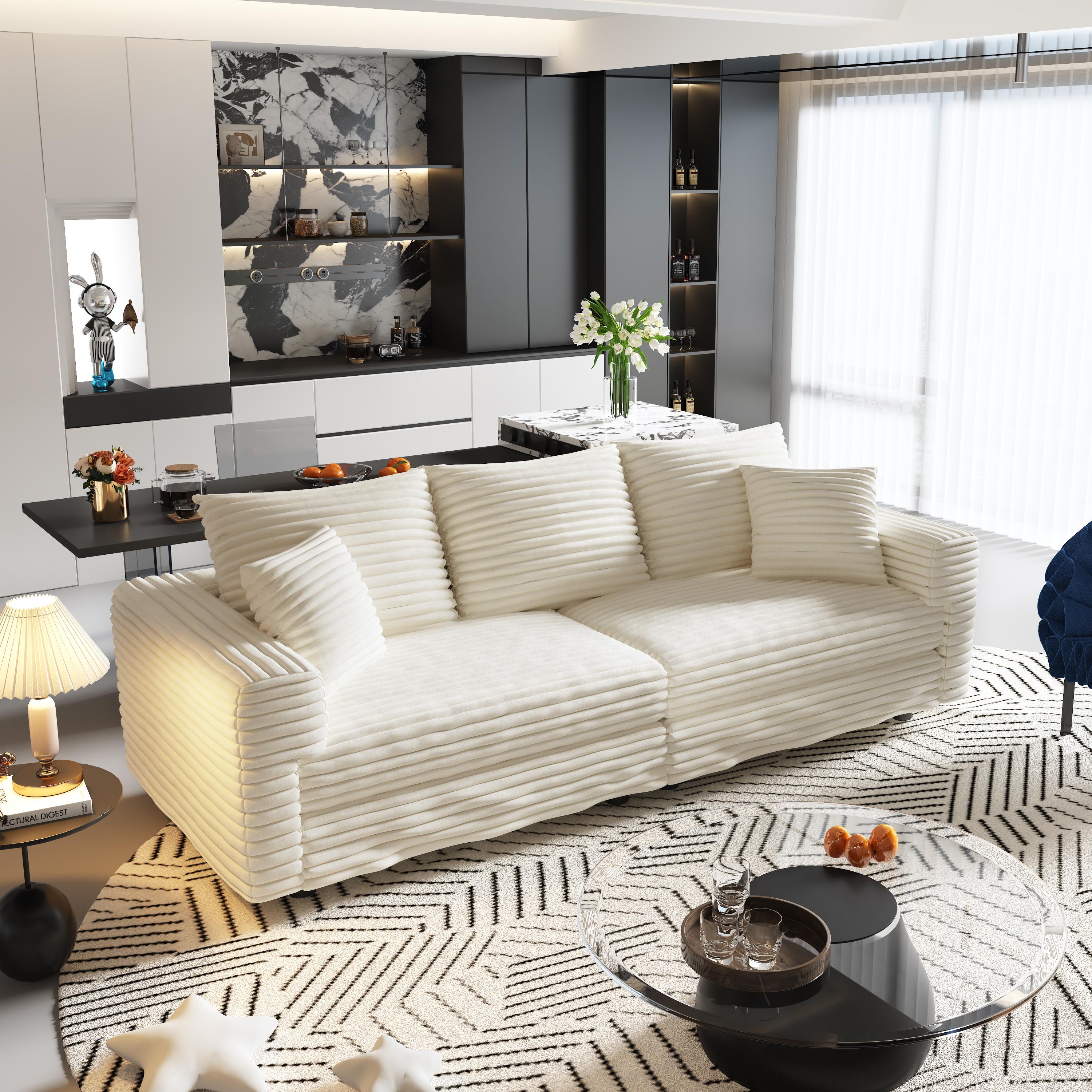  Norwalk beige sectional sofa showing lifestyle angled view with plush corduroy seating