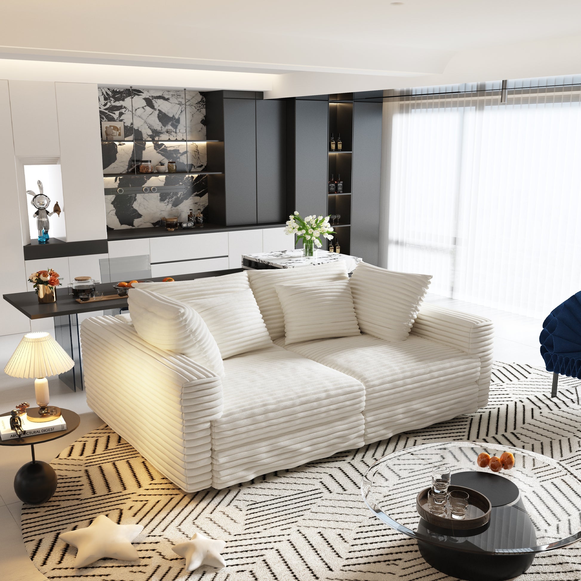 Norwalk beige sofa showing lifestyle open living and dining space