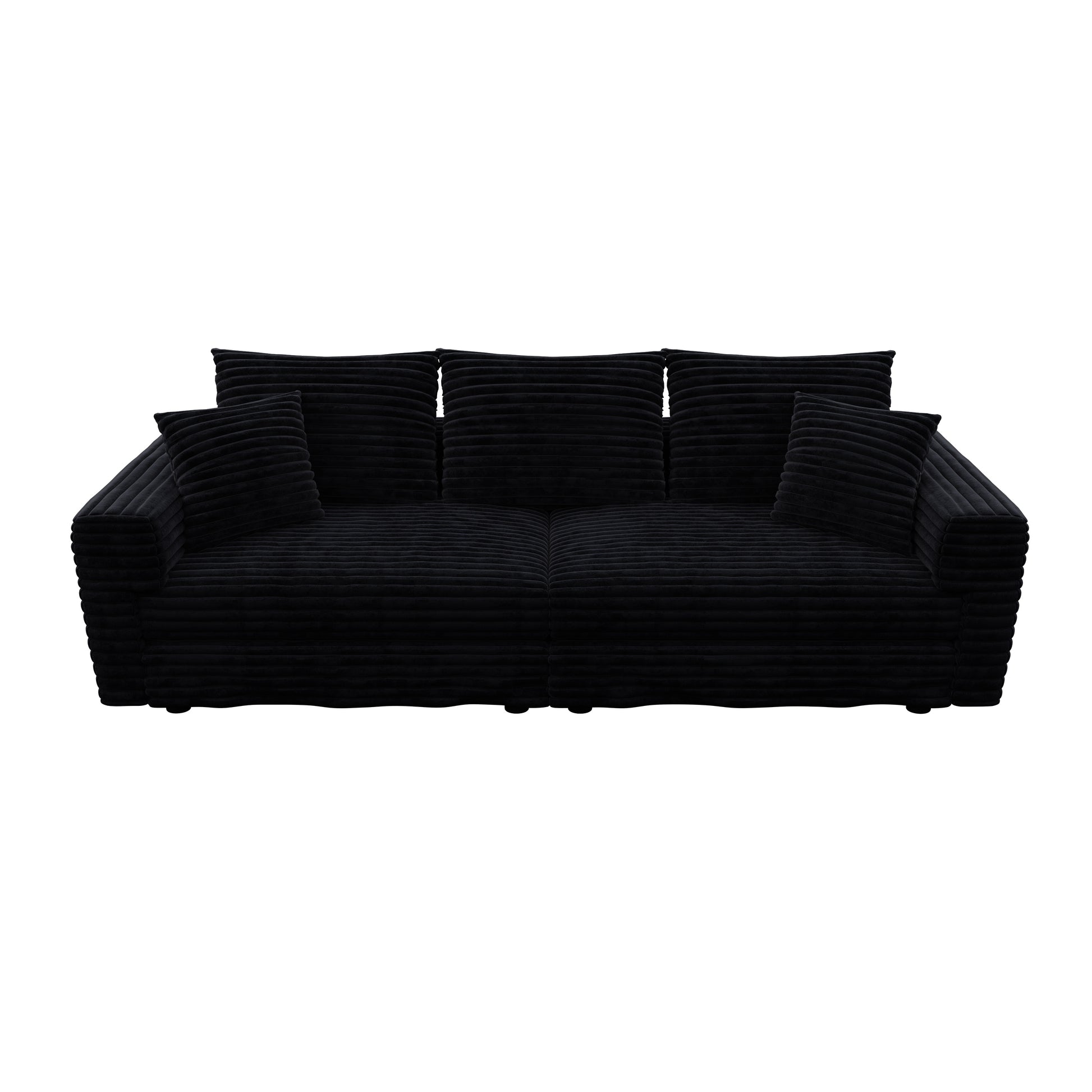 Norwalk black sofa showing front view on white background