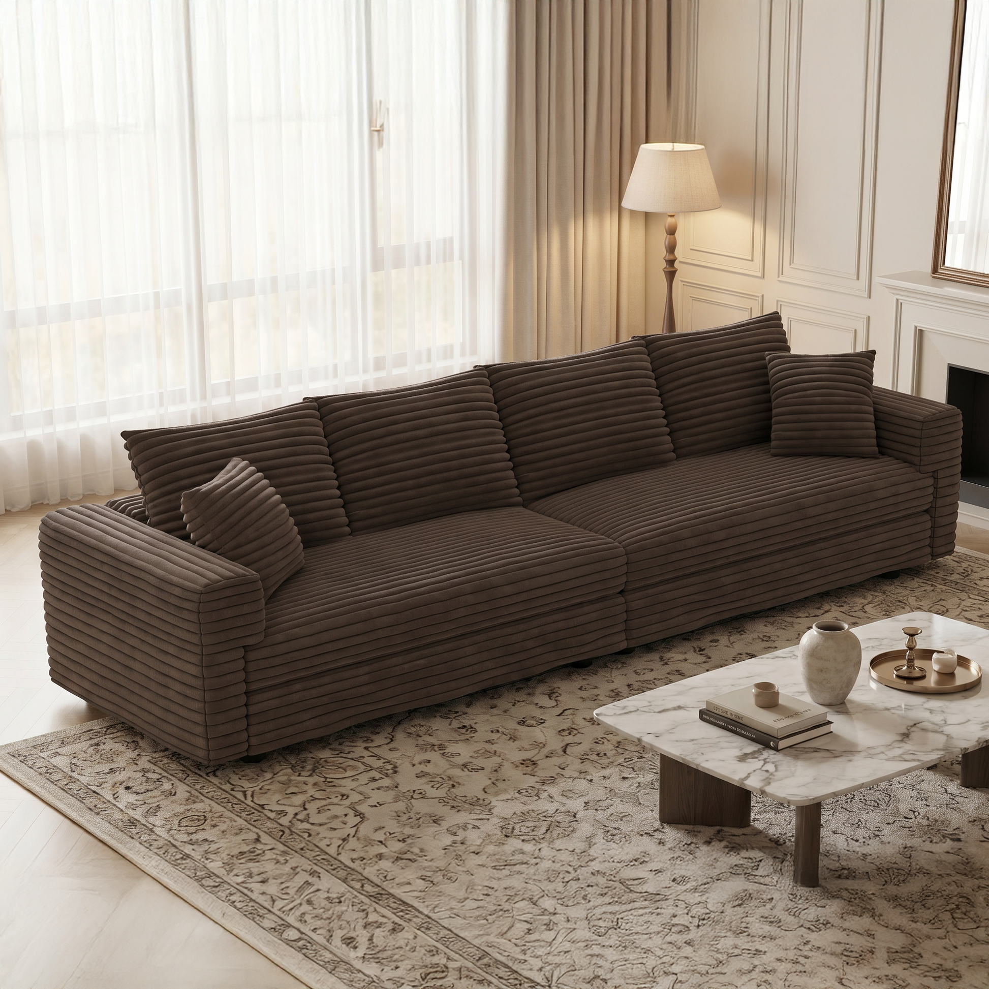 Norwalk brown sofa showing lifestyle living room by window