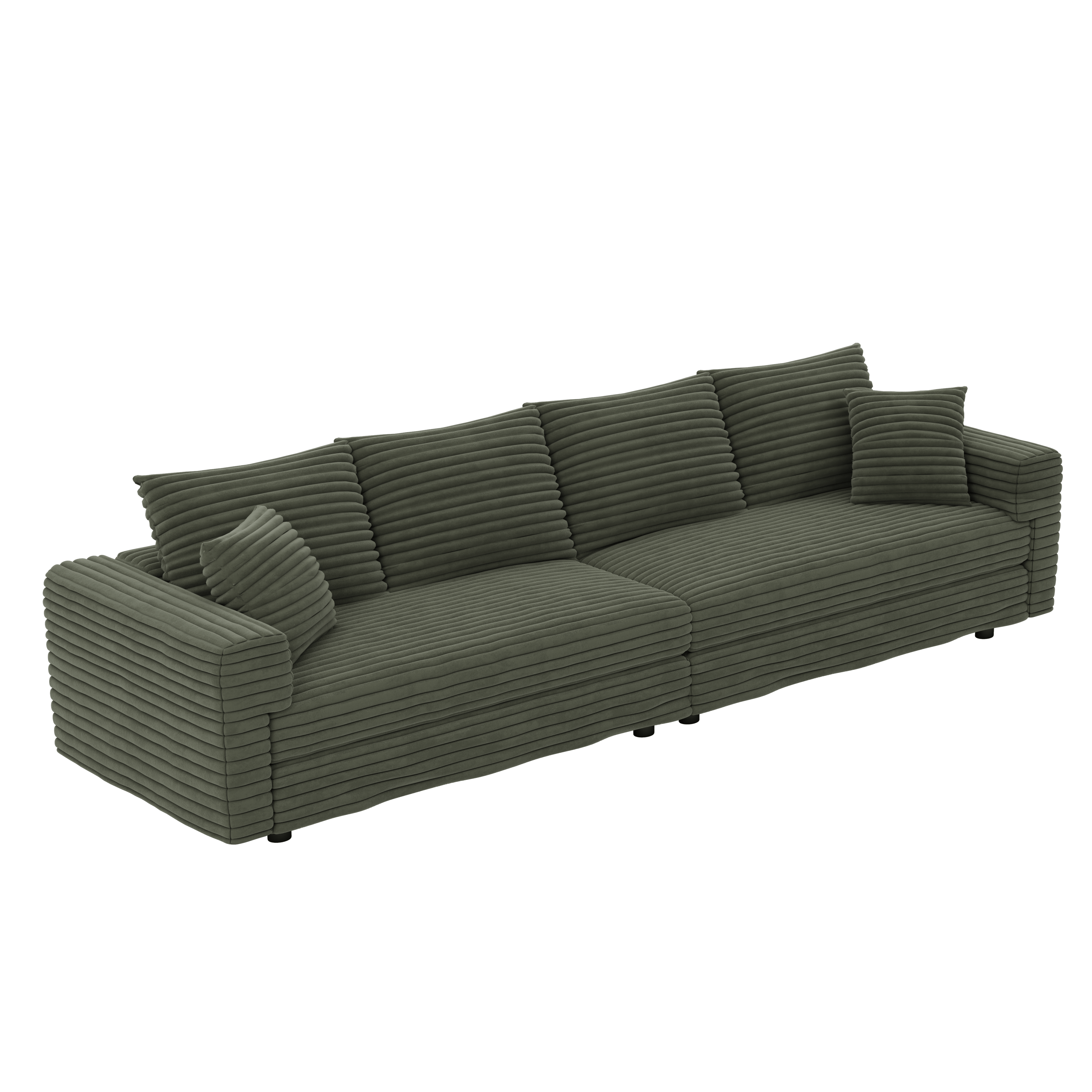 Norwalk green sofa showing angled view on white background