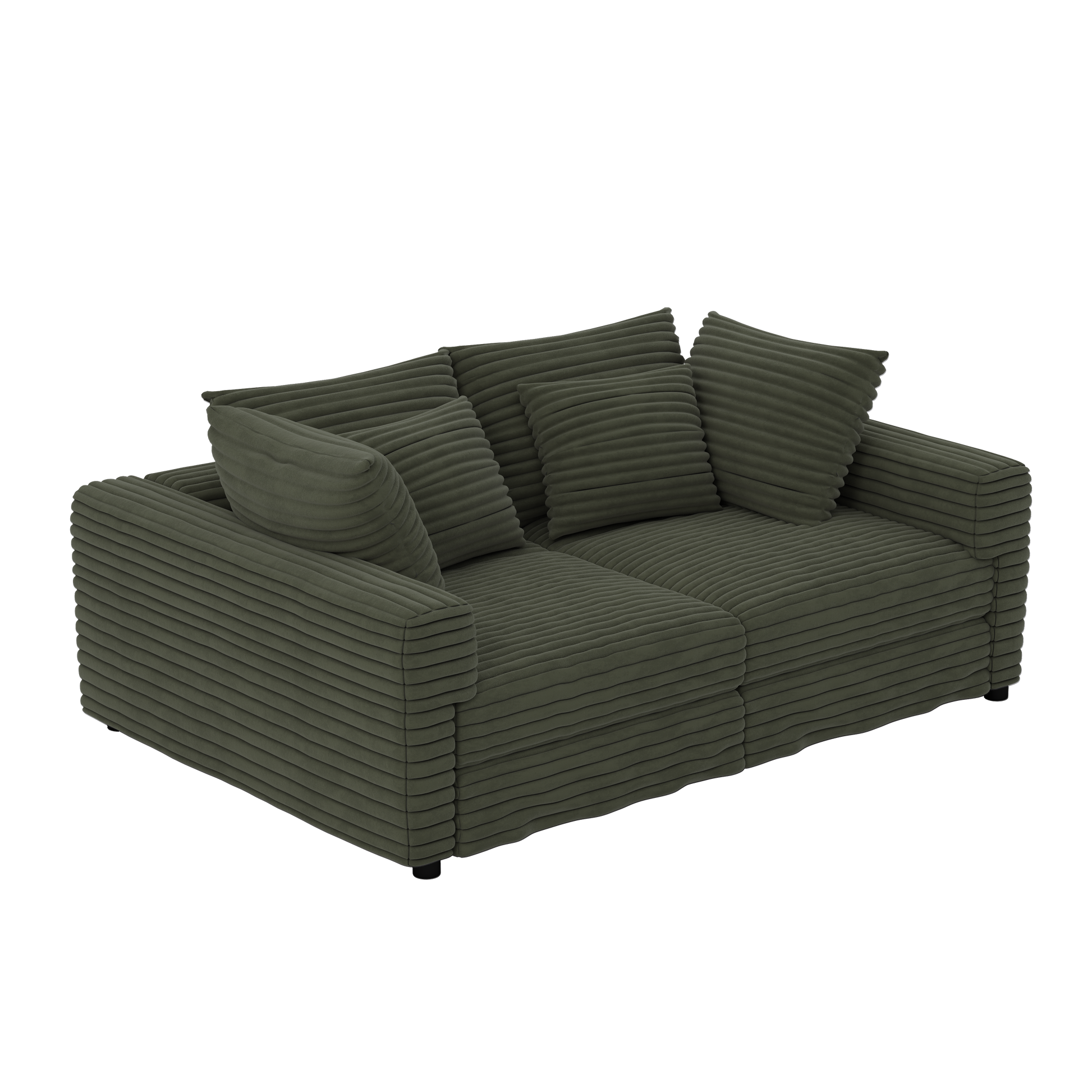 Norwalk green sofa showing angled view with pillows isolated