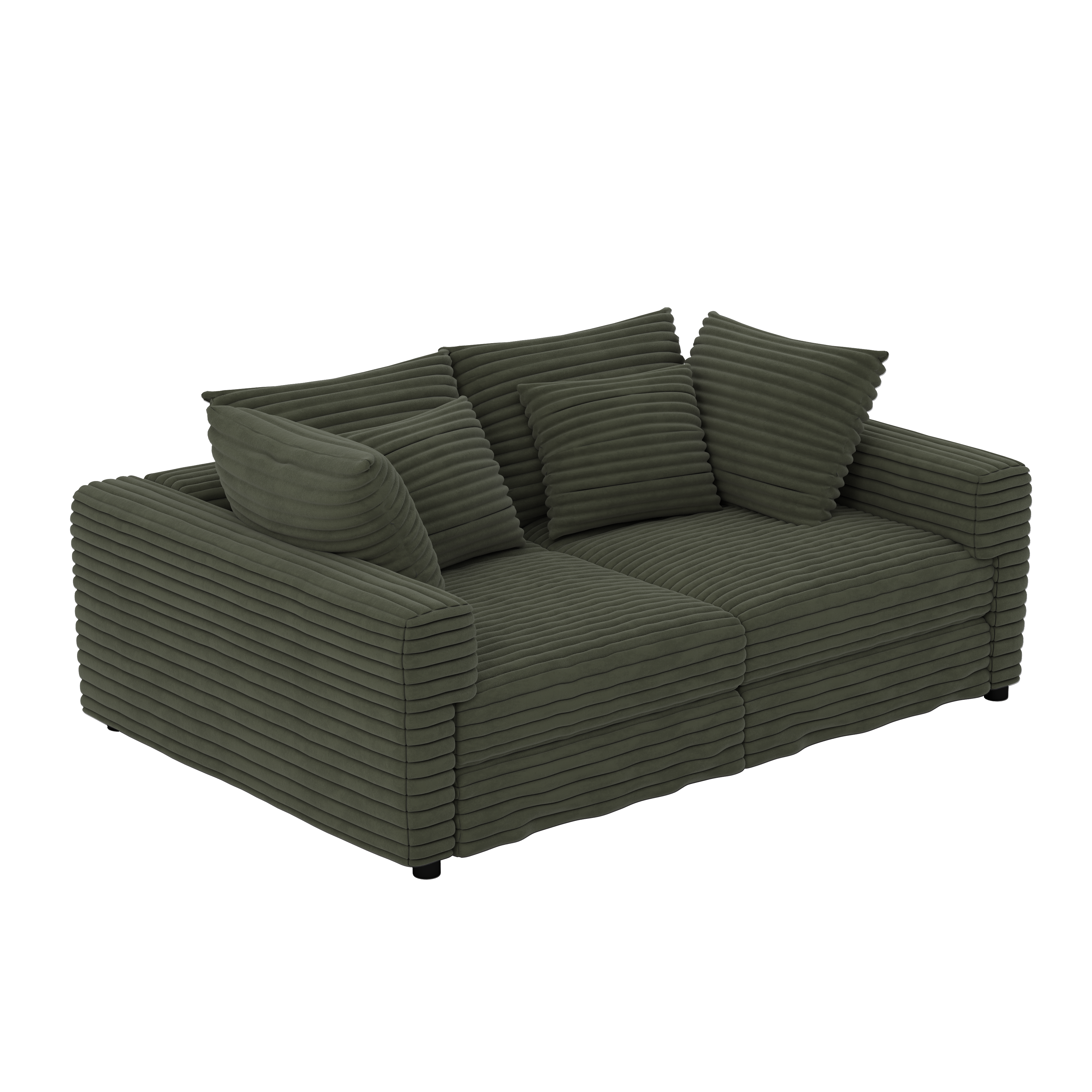 Norwalk green sofa showing angled view with pillows isolated