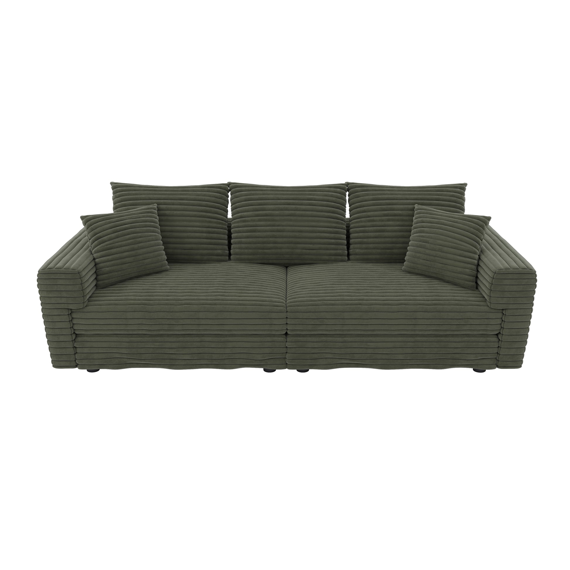  Norwalk green sofa showing front view on white background