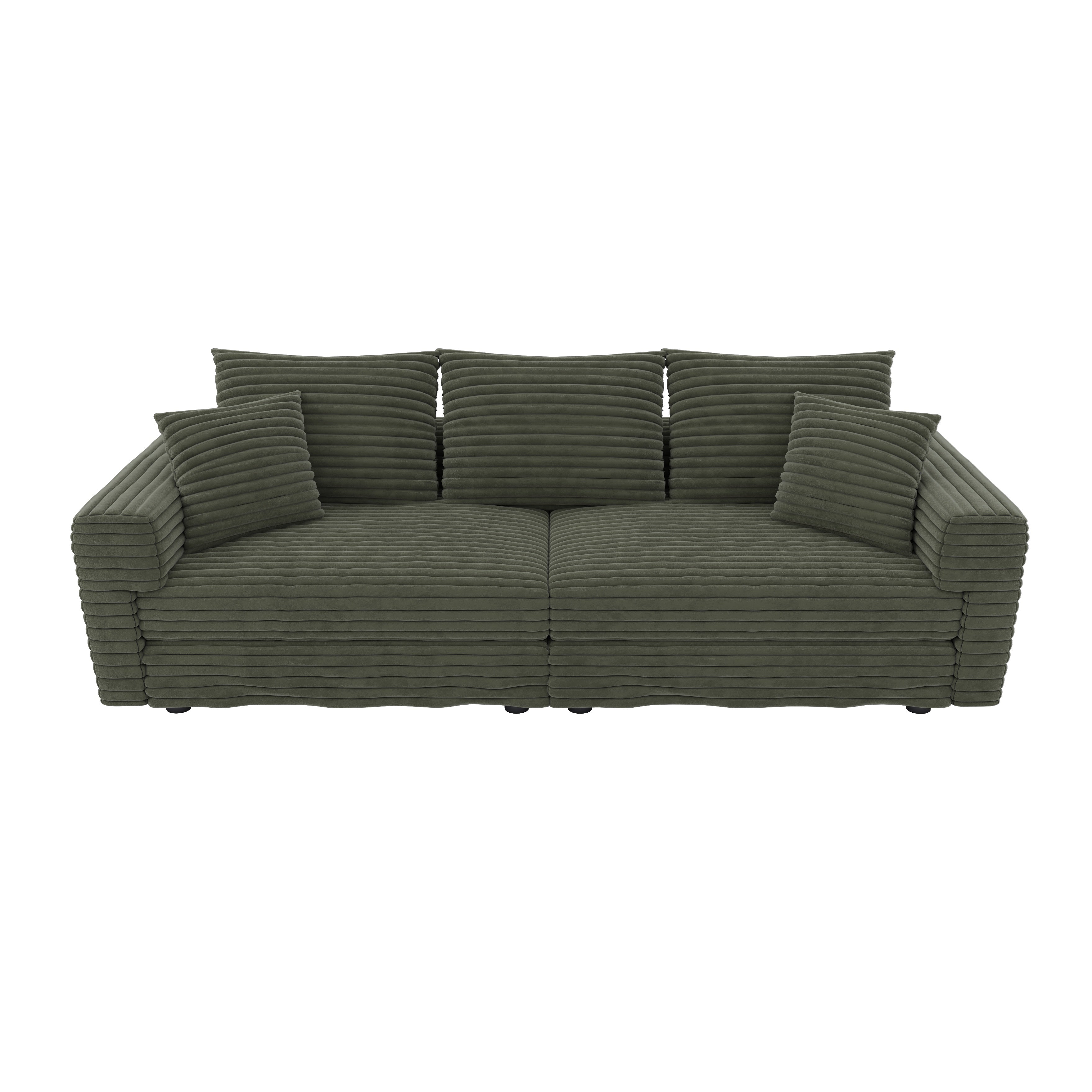 Norwalk green sofa showing front view on white background
